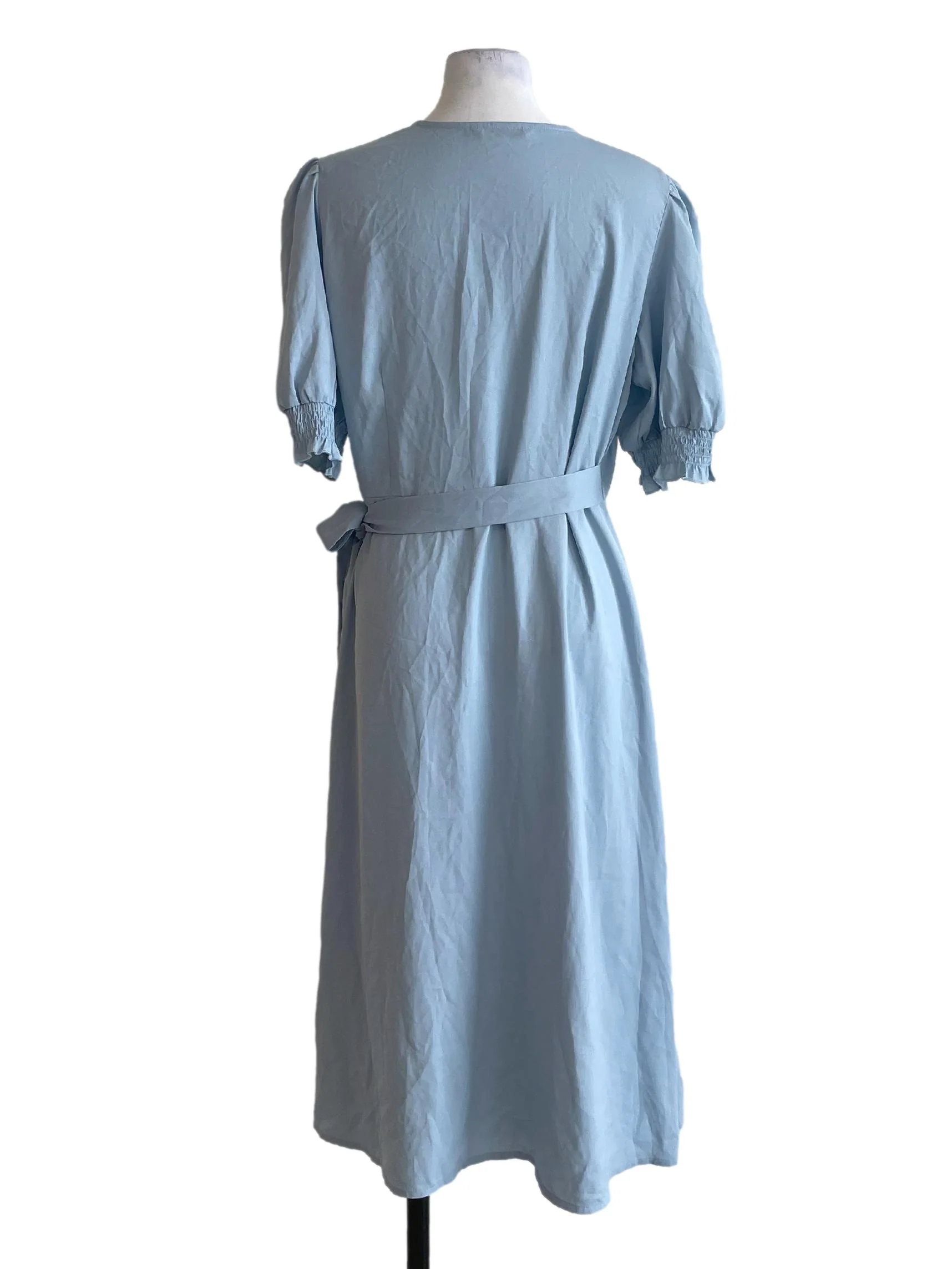 Light Blue Plain Wrap Dress - Image 2