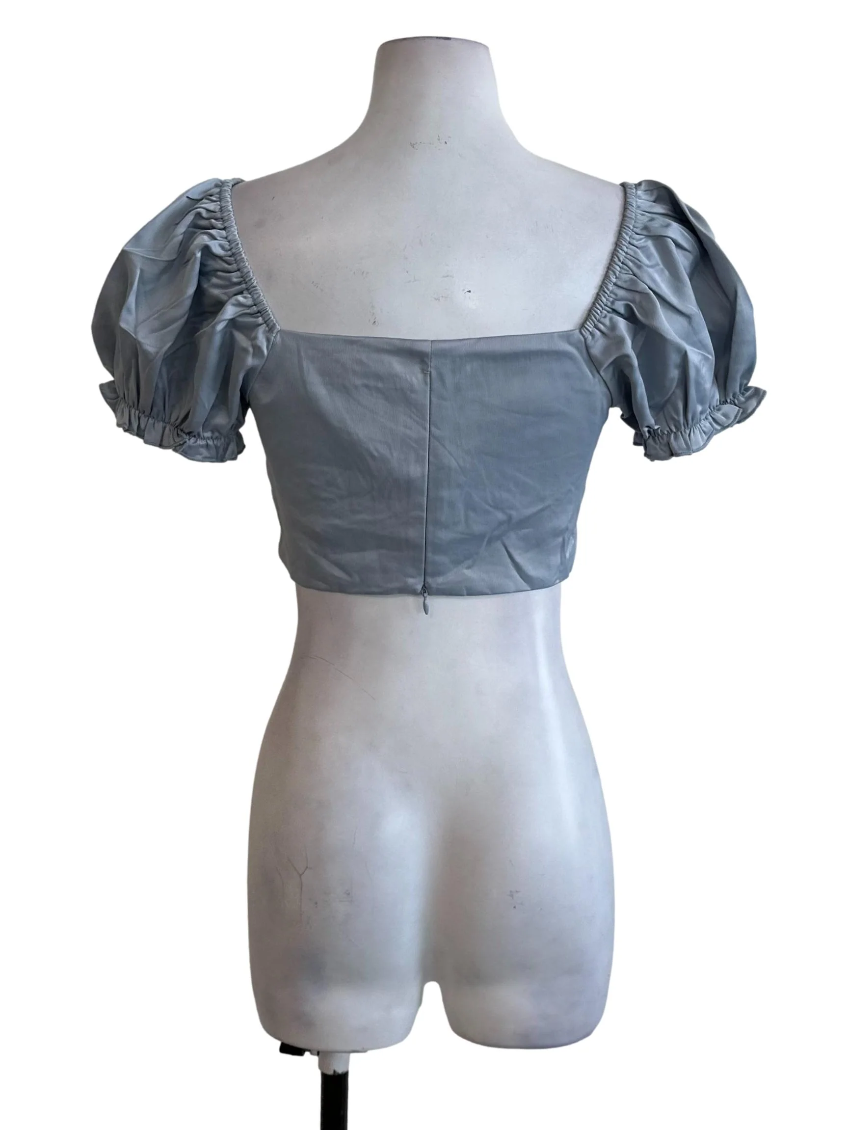 Light Blue Pleated Puff Sleeve Top - Image 2