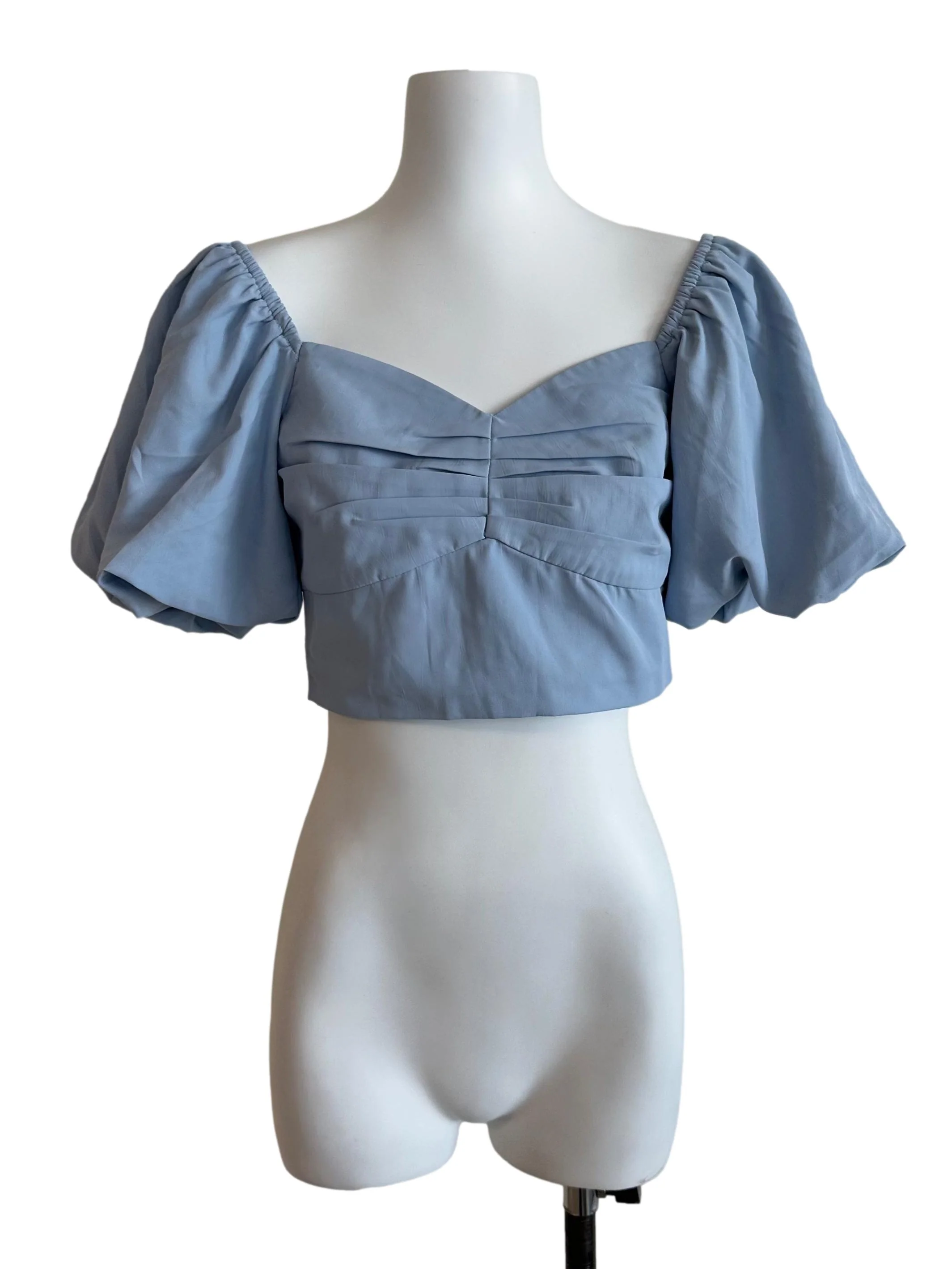 Light Blue Pleated Puff Sleeve Top