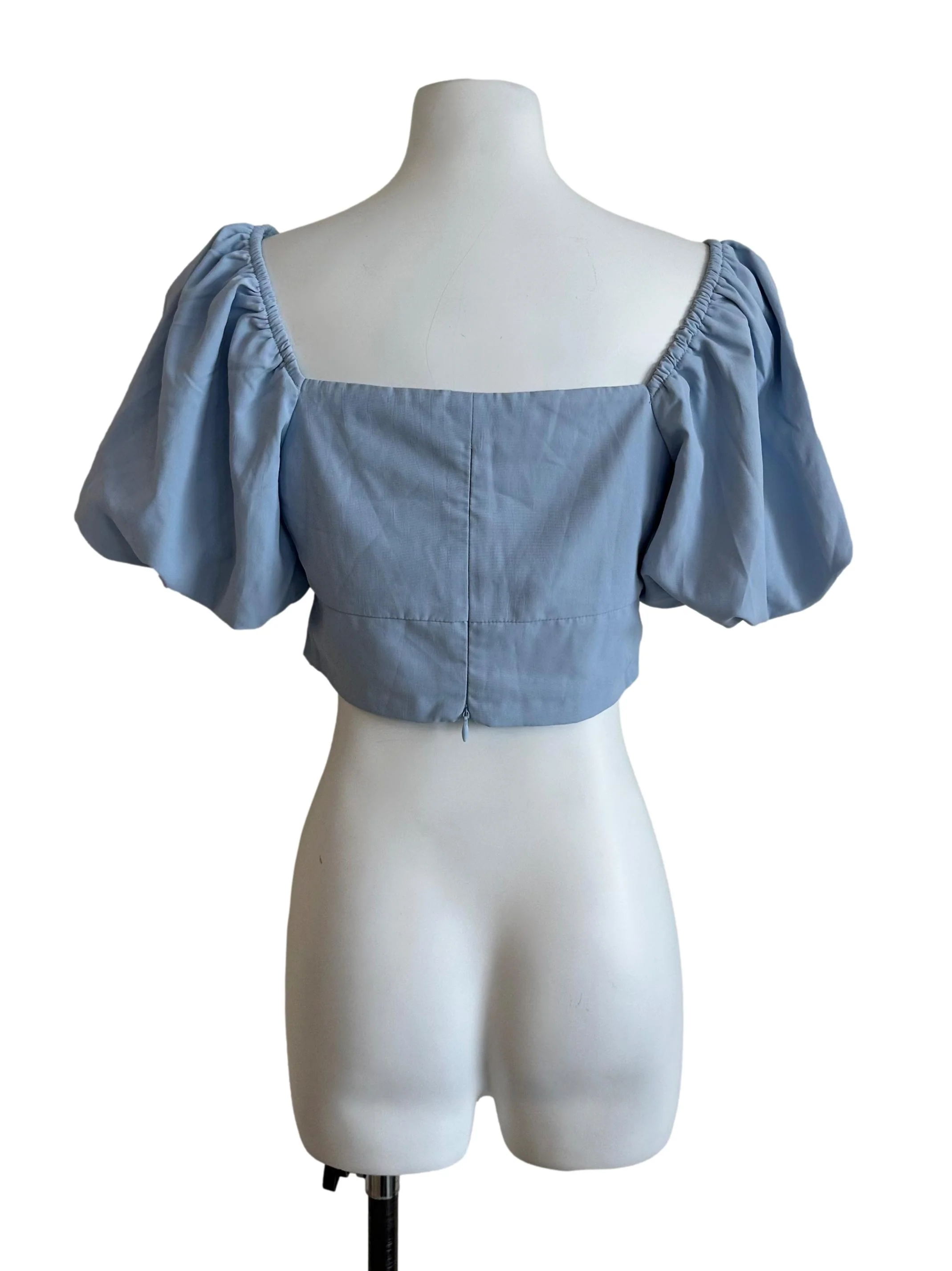 Light Blue Pleated Puff Sleeve Top - Image 2
