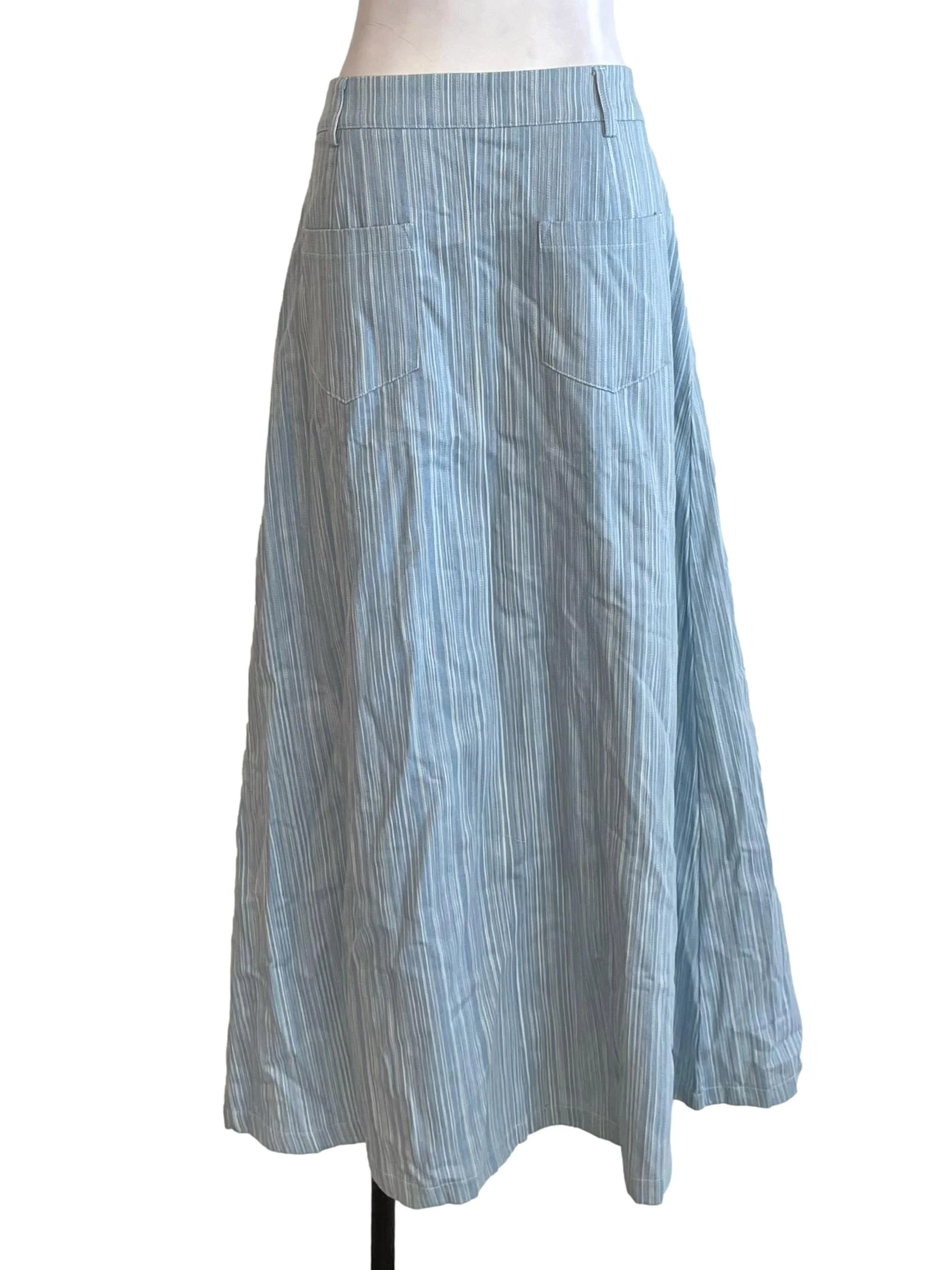 Light Blue Stripe A-Line Denim Skirt - Image 2