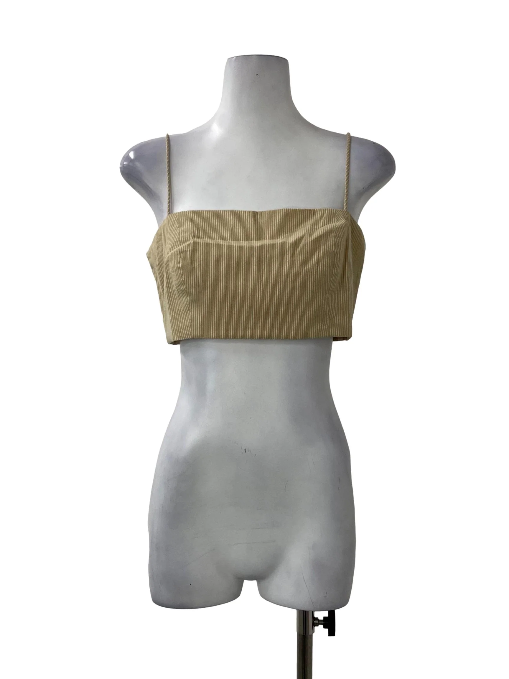 Light Brown Pinstripe Square Neck Top