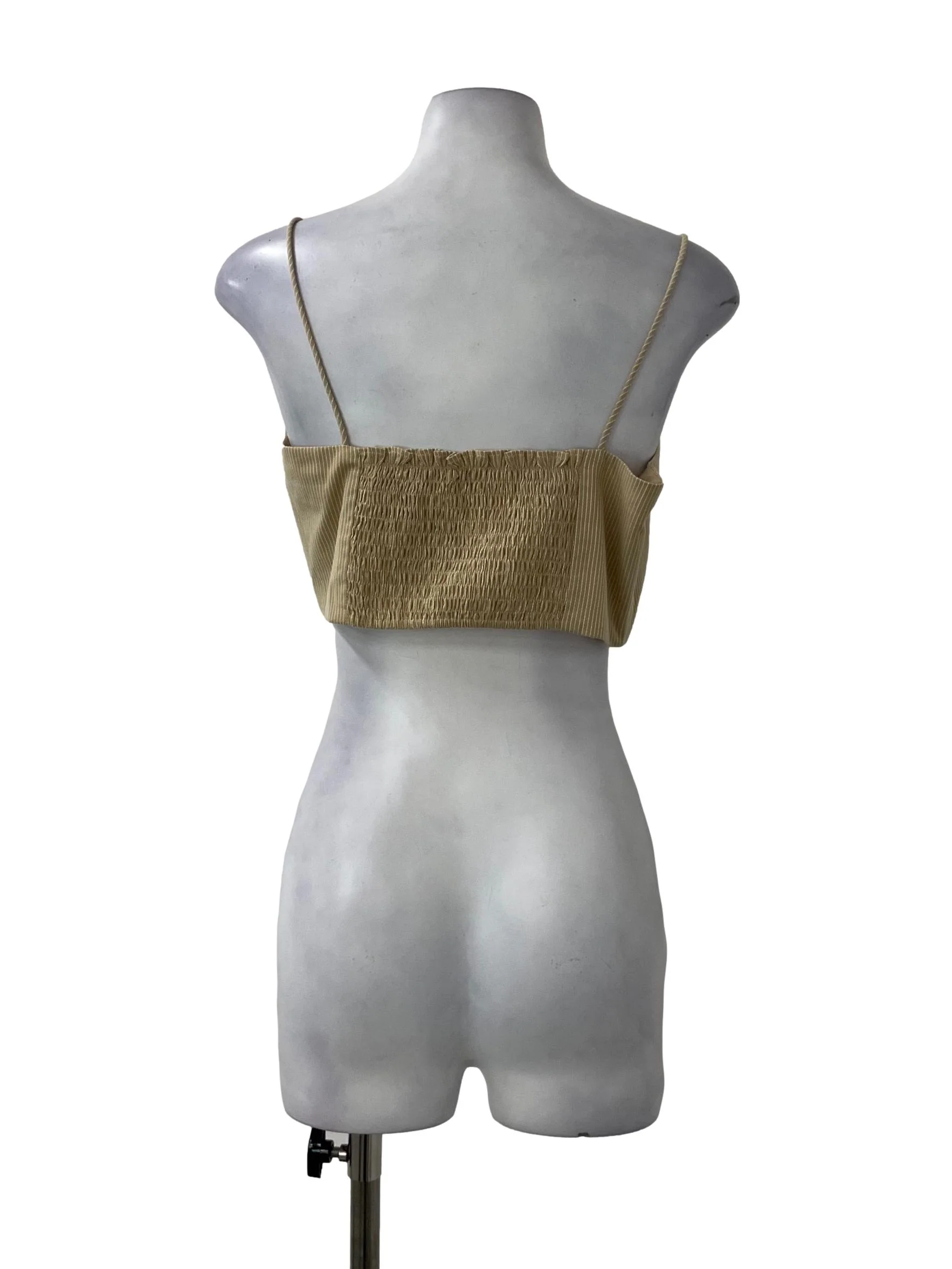 Light Brown Pinstripe Square Neck Top - Image 2