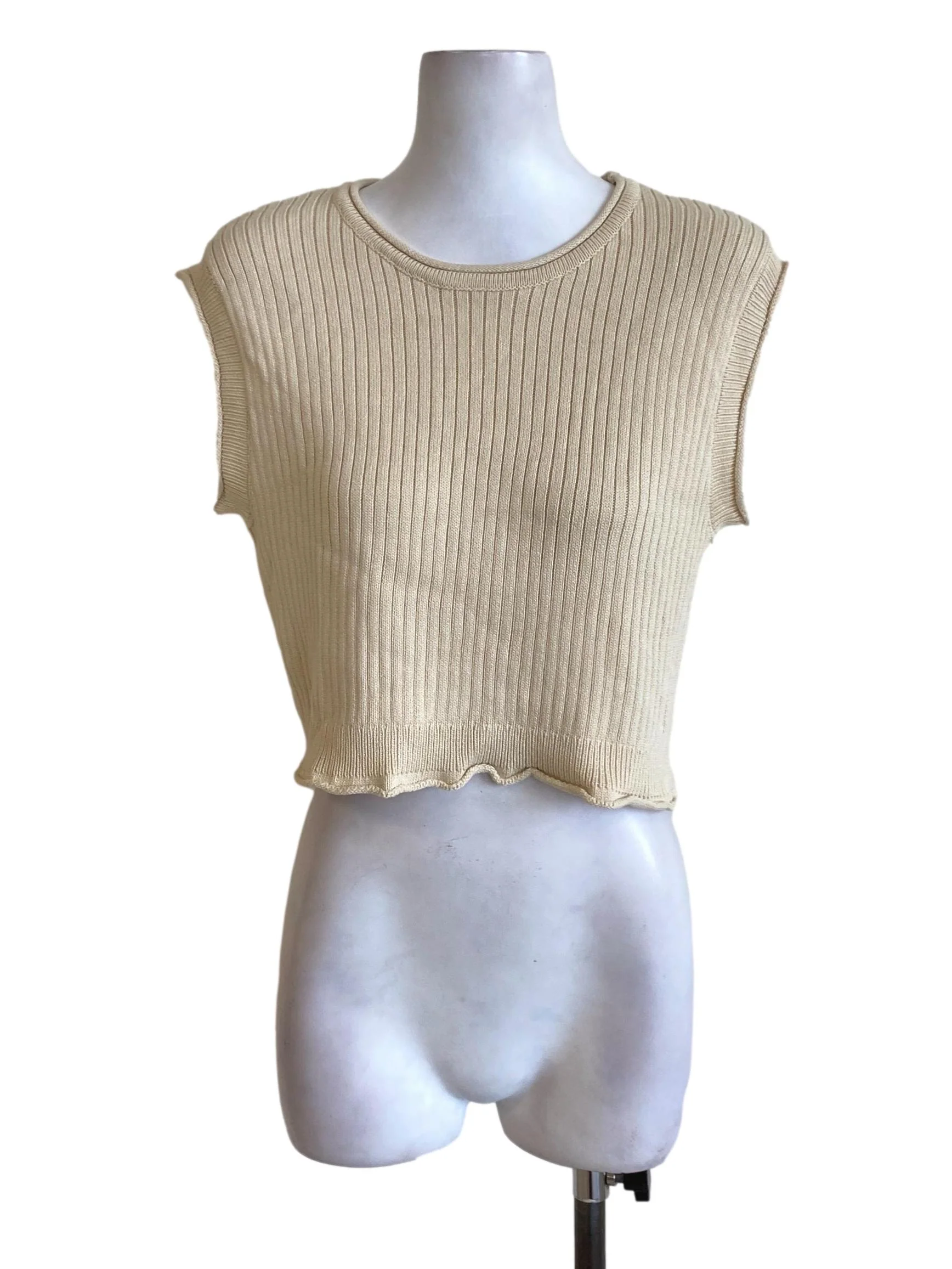 Light Buttermilk Yellow Knitted Drop Shoulder Sleeved Tank Top TEM