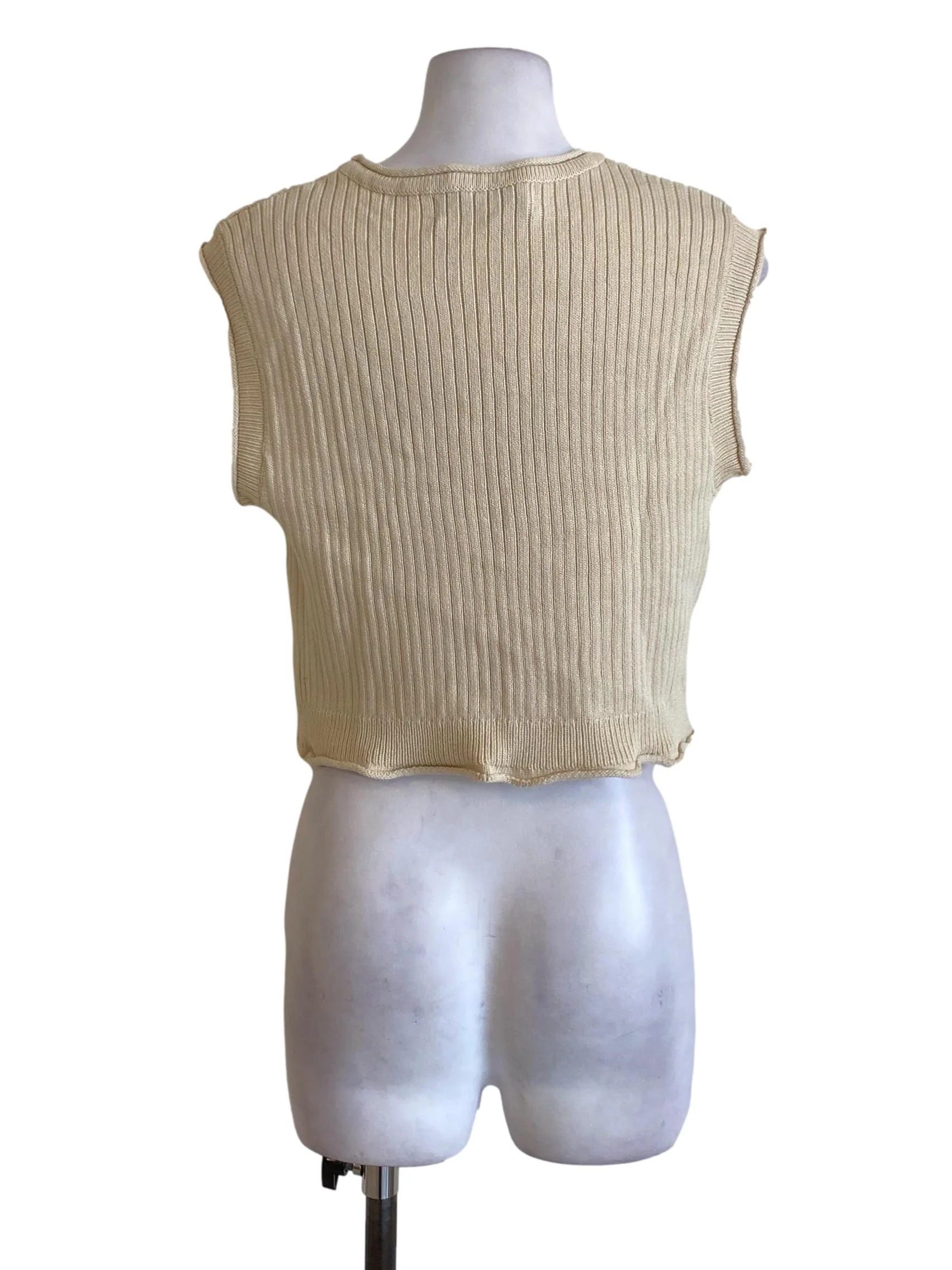 Light Buttermilk Yellow Knitted Drop Shoulder Sleeved Tank Top TEM - Image 2