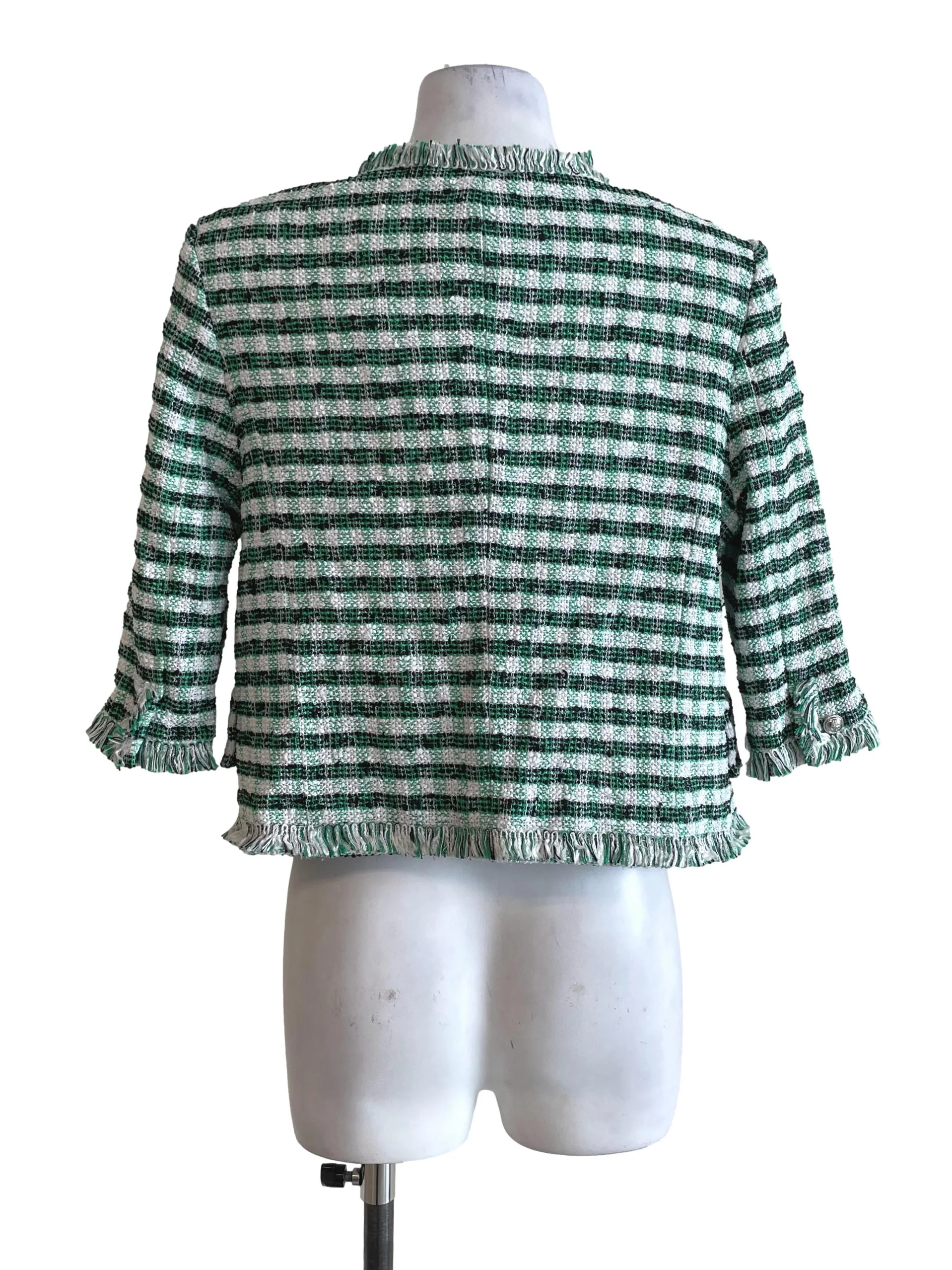 Light Green Checked Tweed Jacket - Image 2