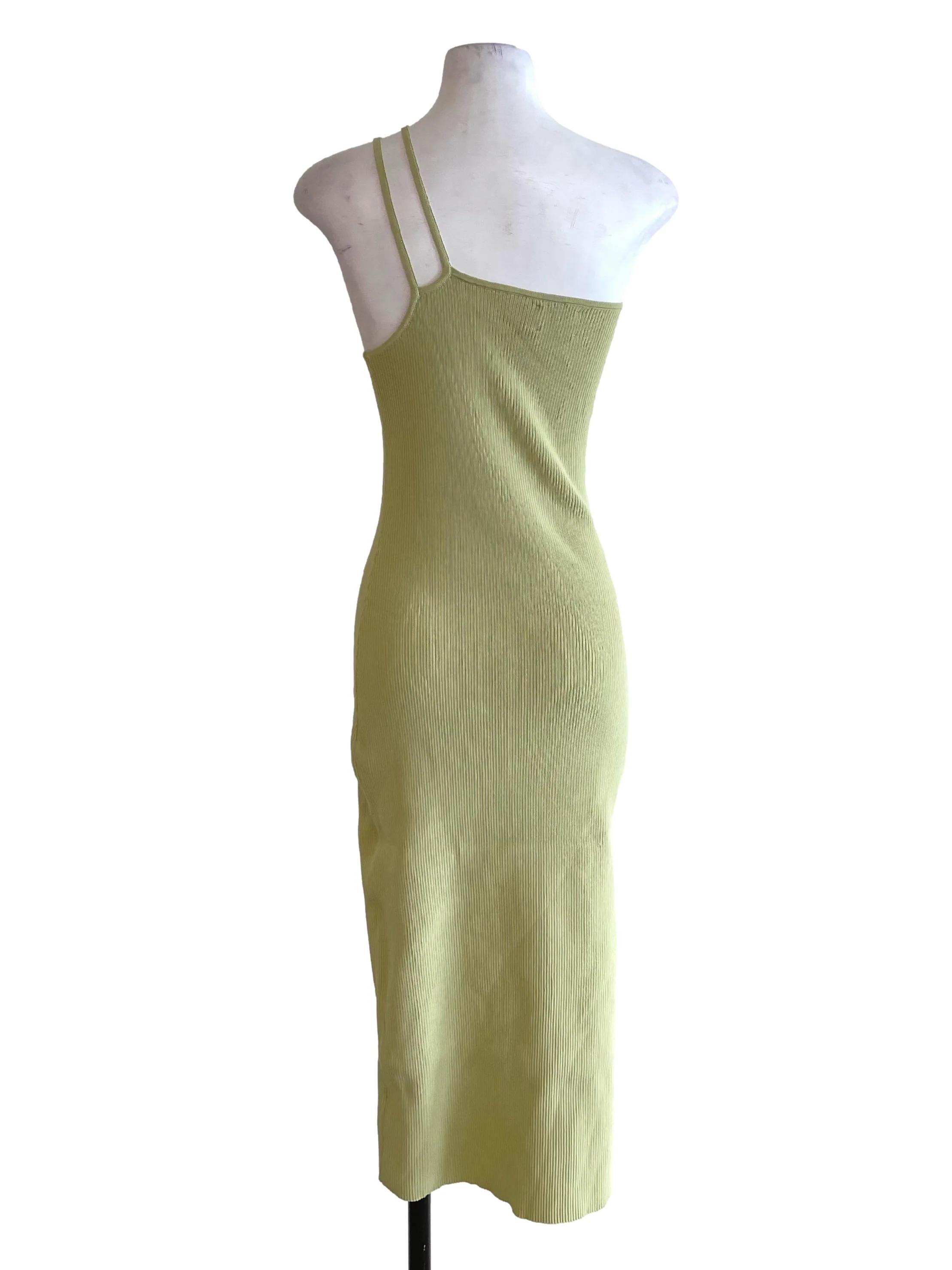 Light Green Hollow Asymmetric Knit Dress - Image 2