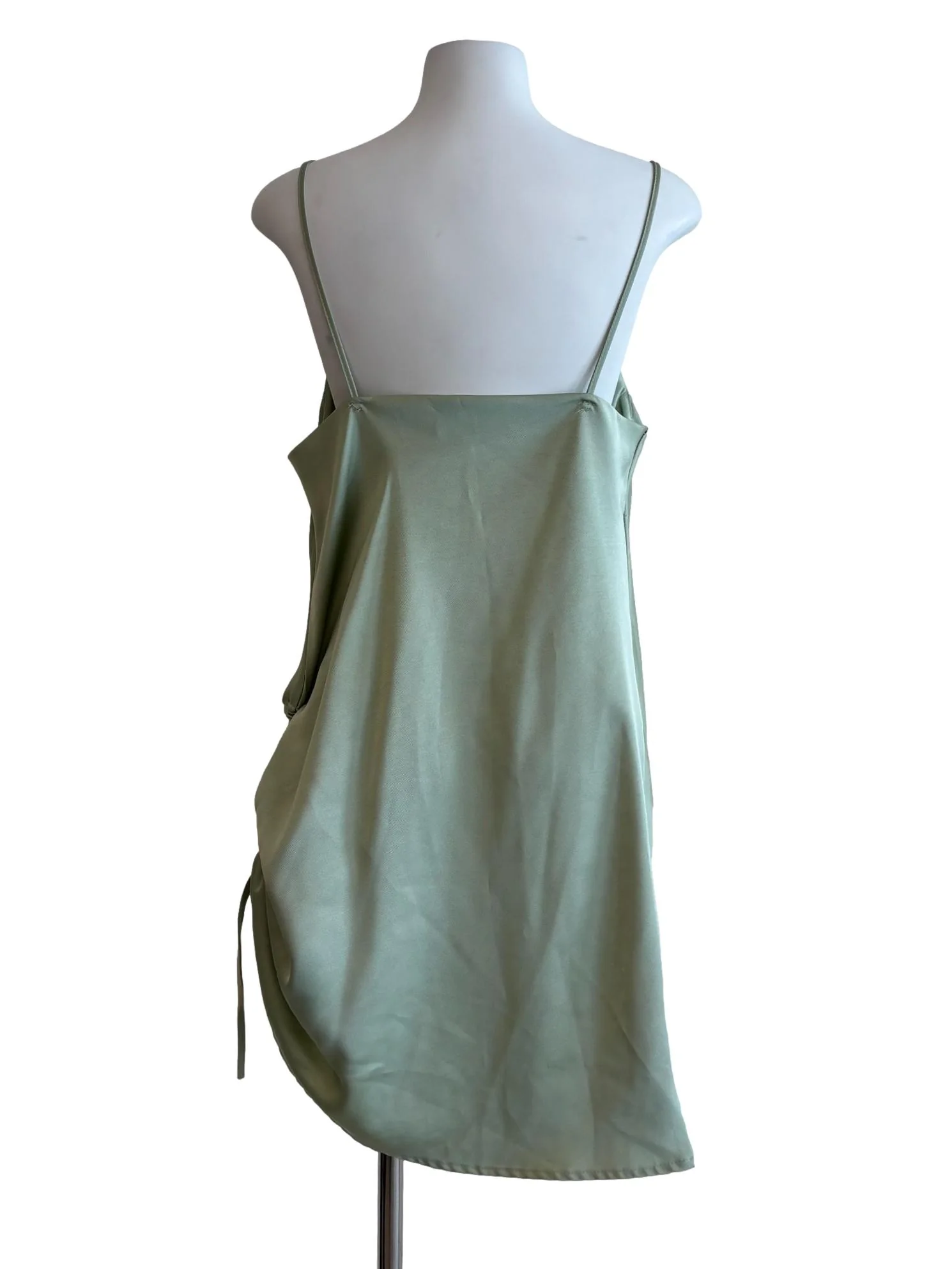 Light Green Satin Drape Dress - Image 2