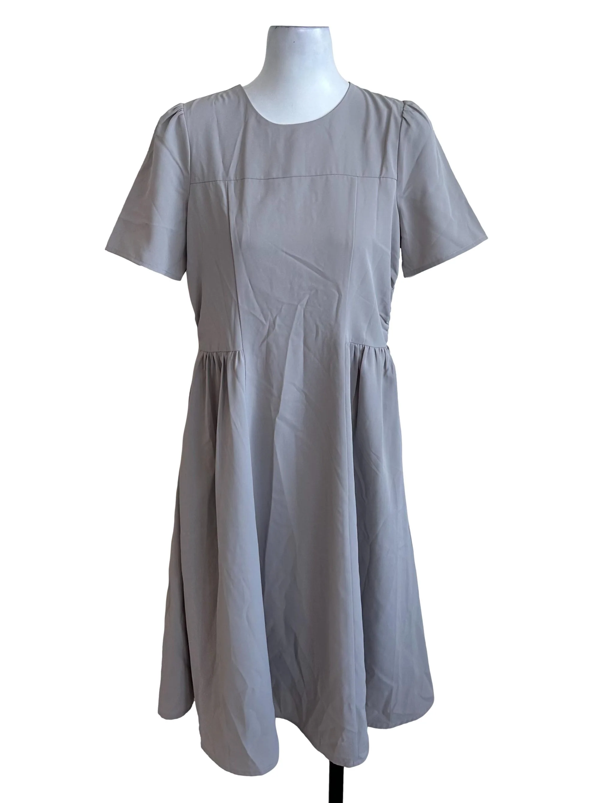 Light Grey Round Neck Side Ruched Dress