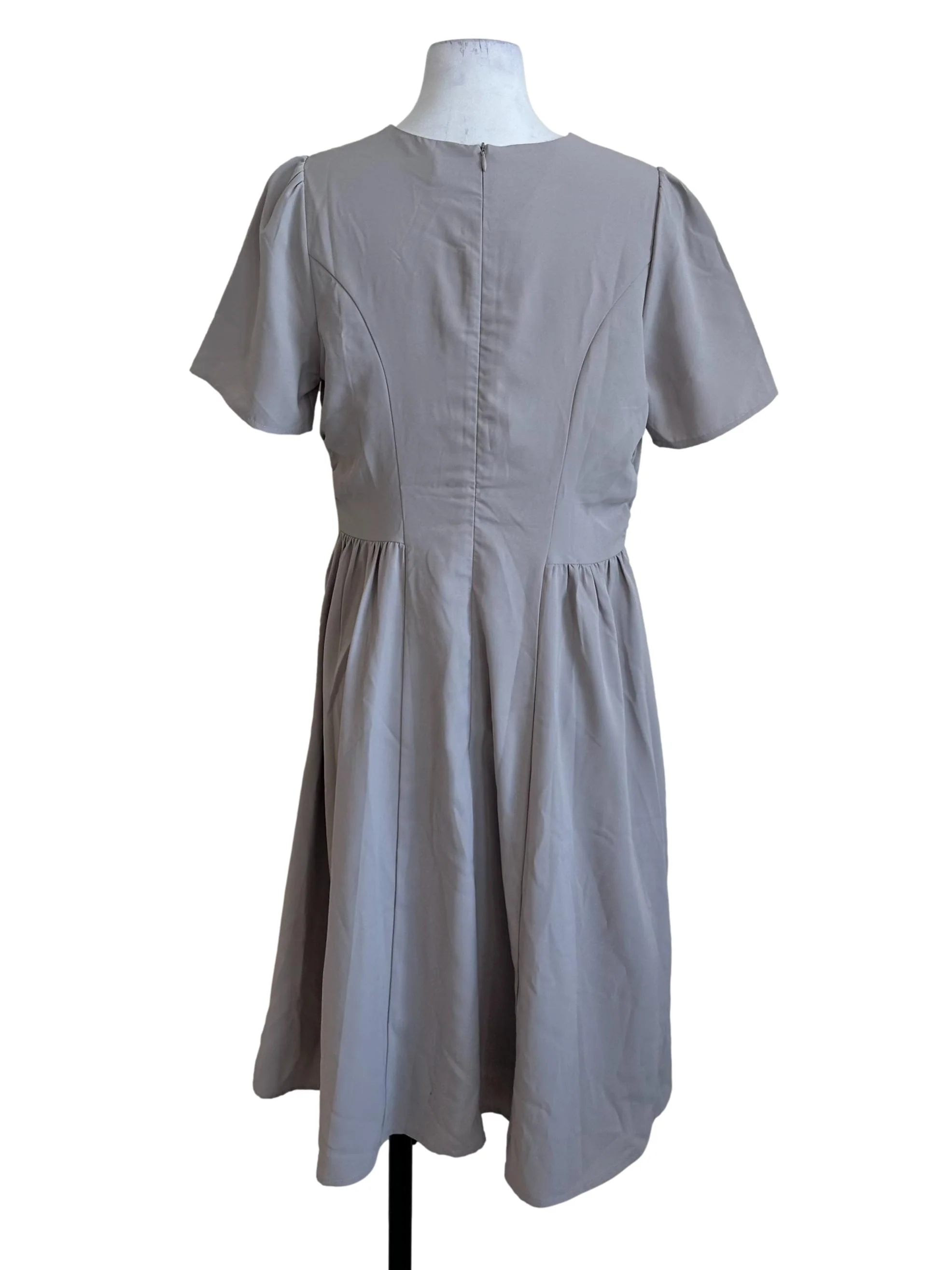 Light Grey Round Neck Side Ruched Dress - Image 2