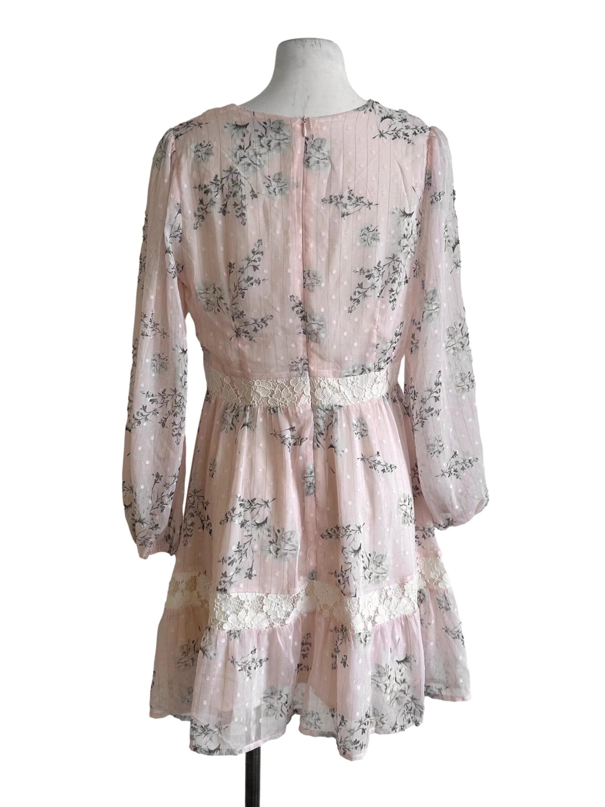 Light Pink Floral Lace Textured Dress - Image 2