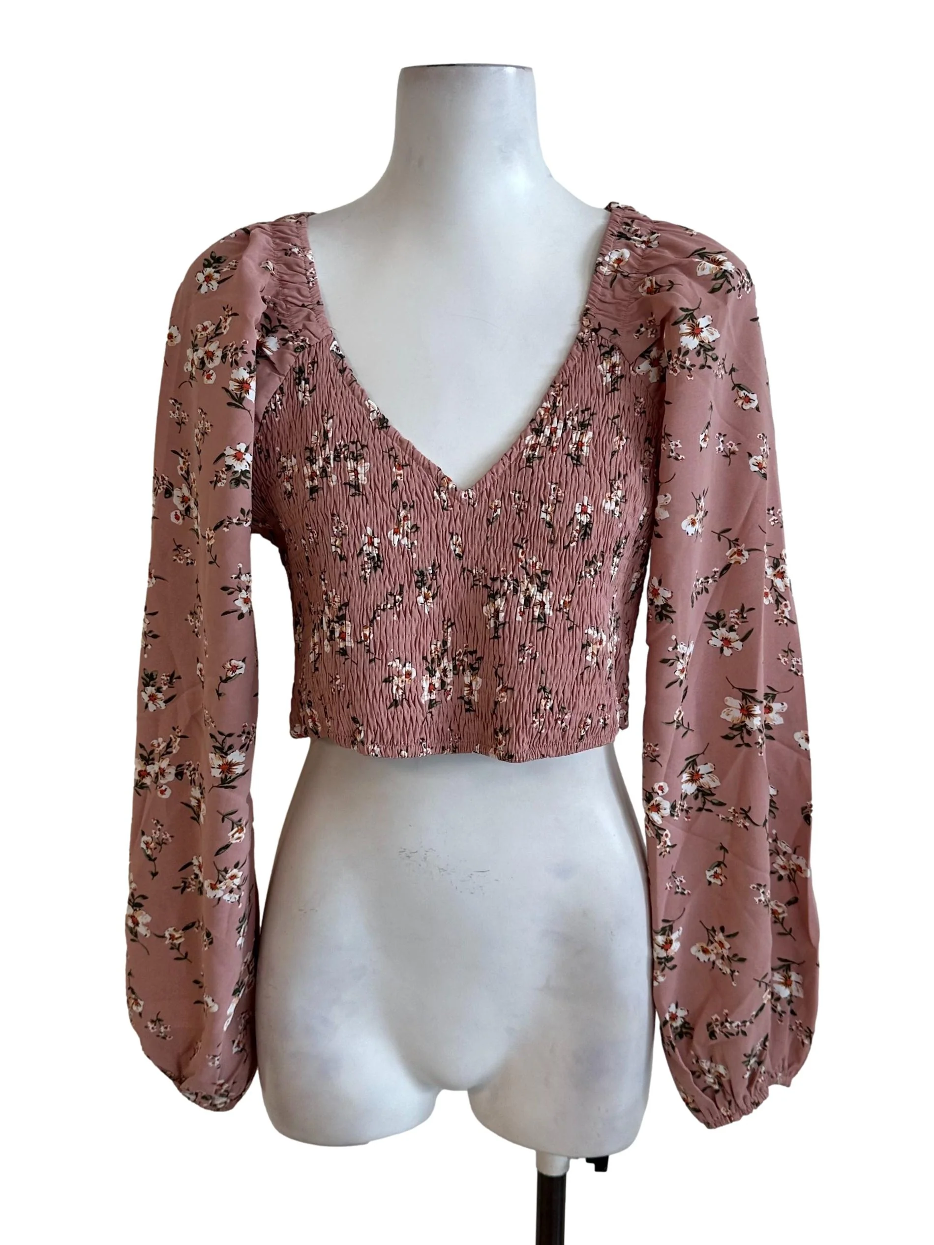 Light Pink Floral Pattern V Neck Crop Top