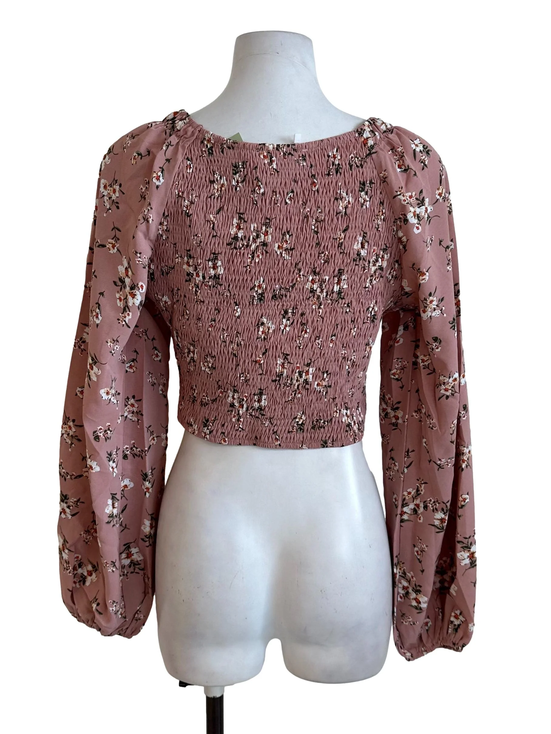 Light Pink Floral Pattern V Neck Crop Top - Image 2