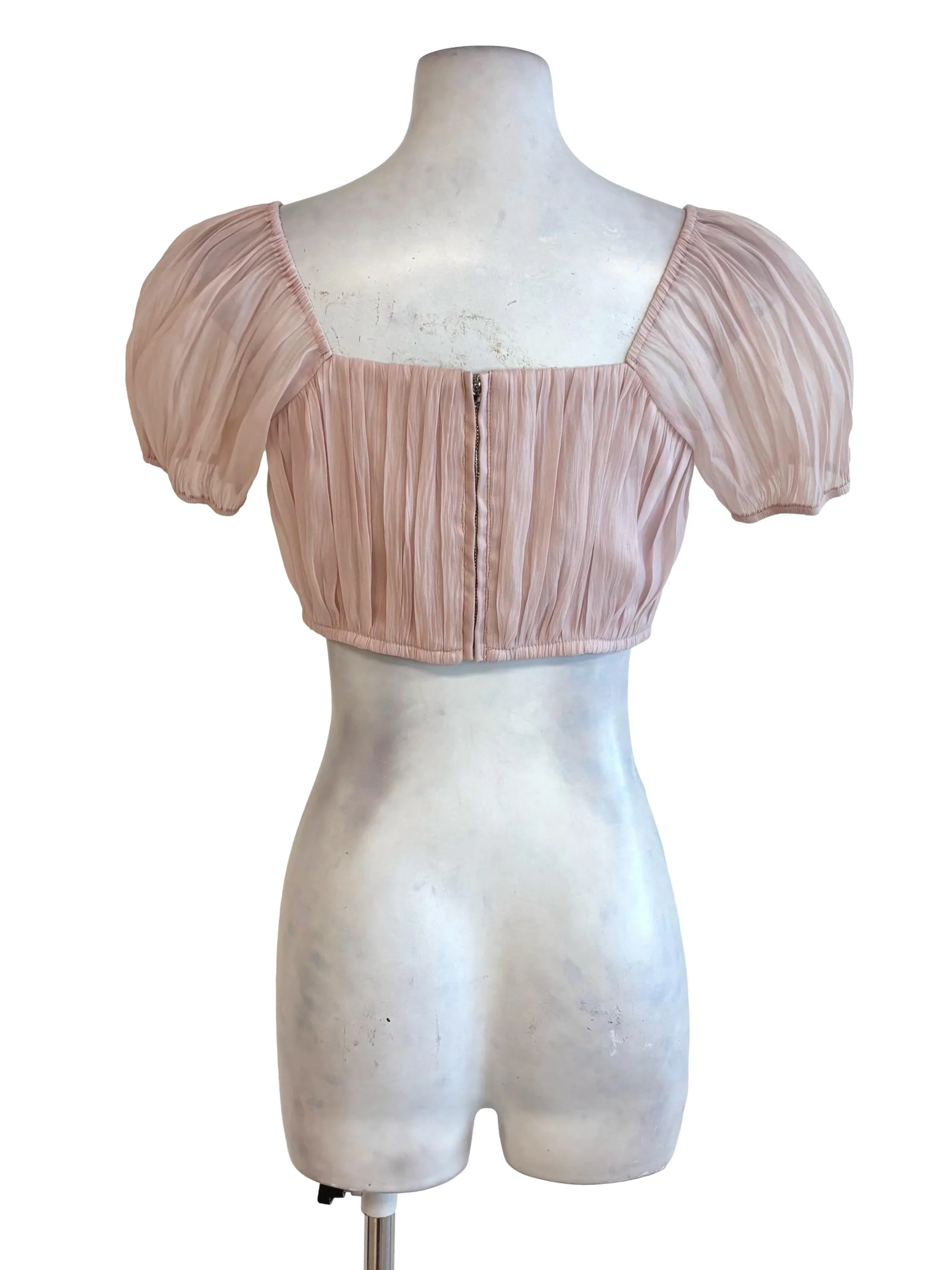 Light Pink Pleated Puff Crop Top - Image 2