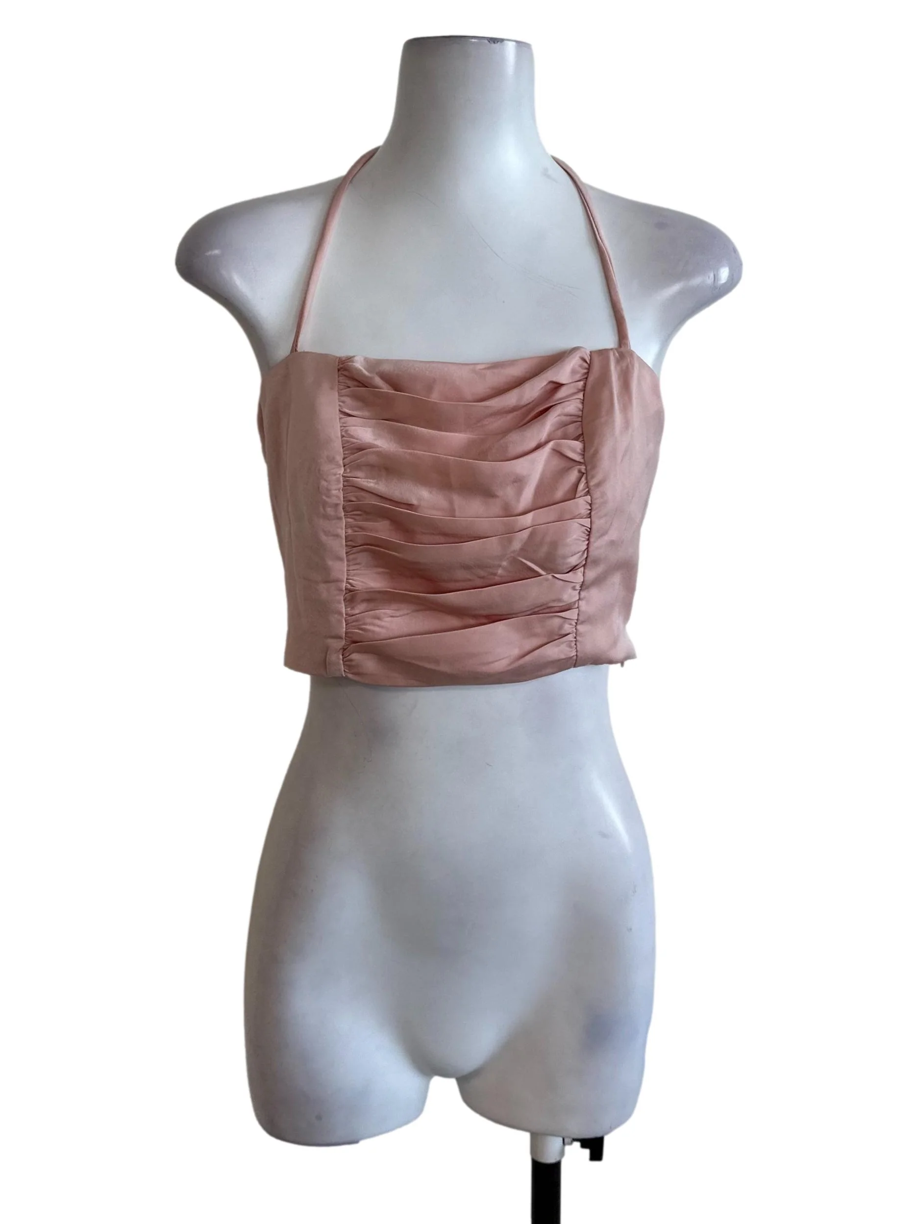 Light Pink Satin Ruched Halter Top