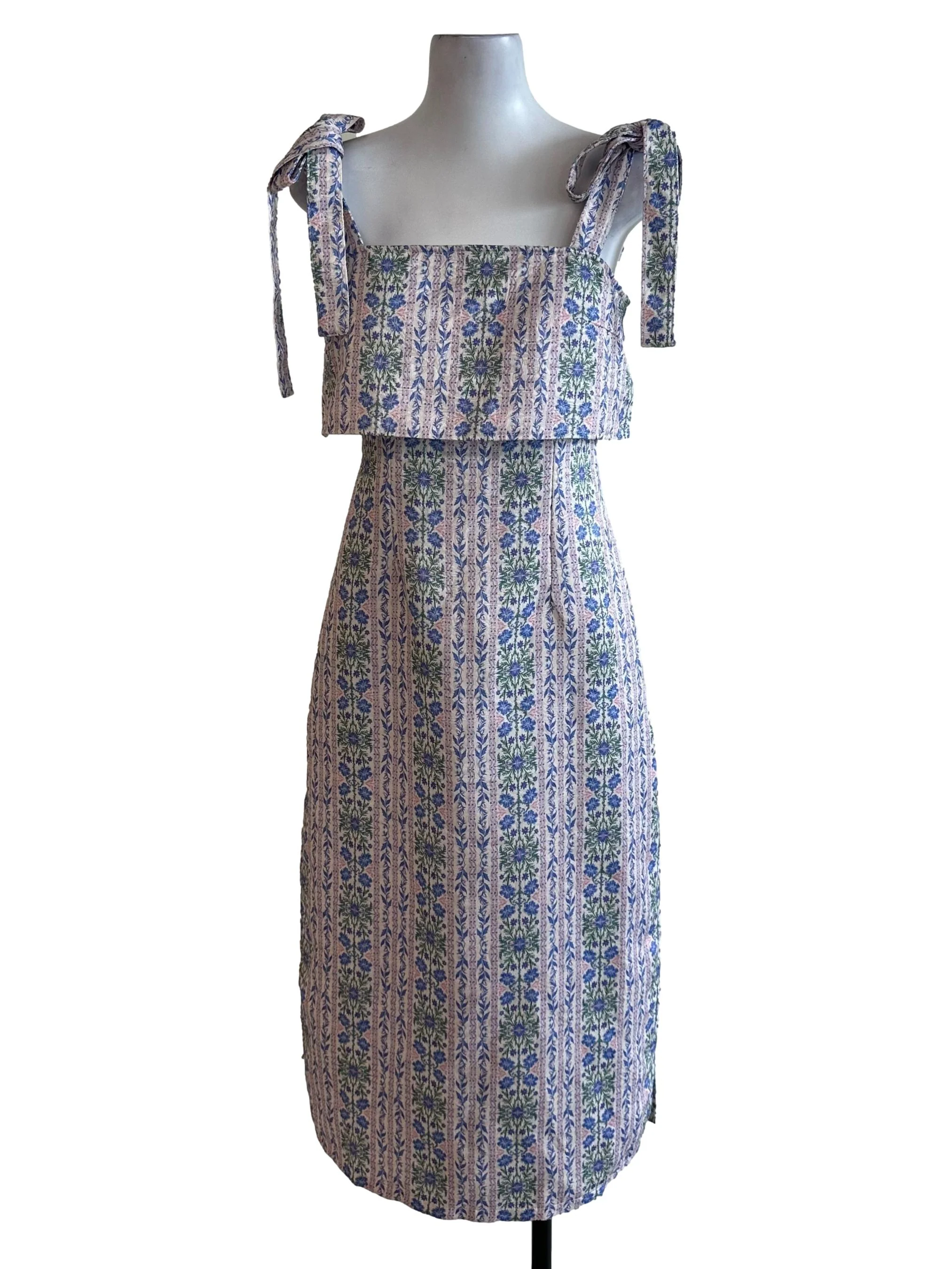 Light Purple Pattern Square Neck Slit Dress