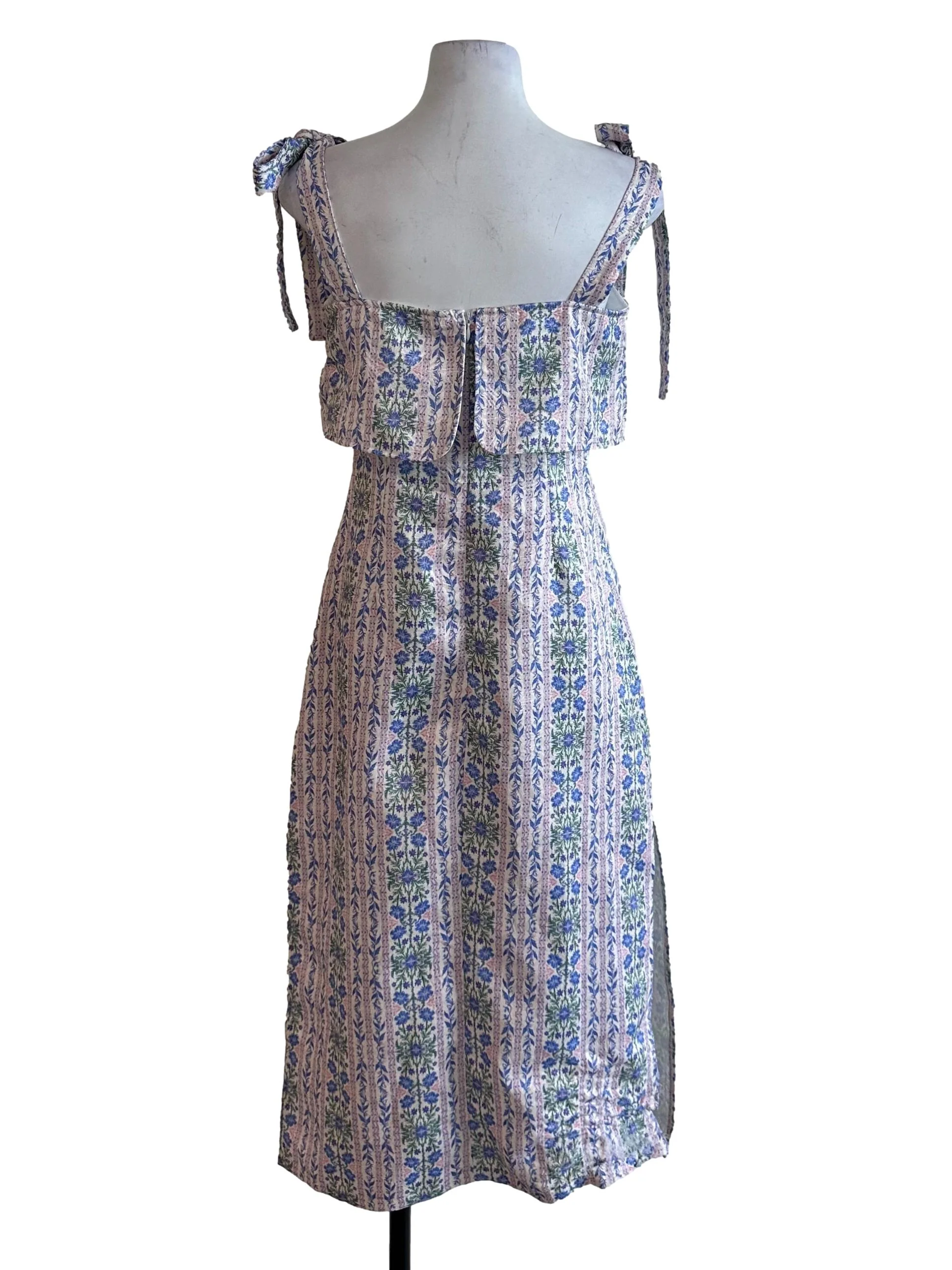 Light Purple Pattern Square Neck Slit Dress - Image 2