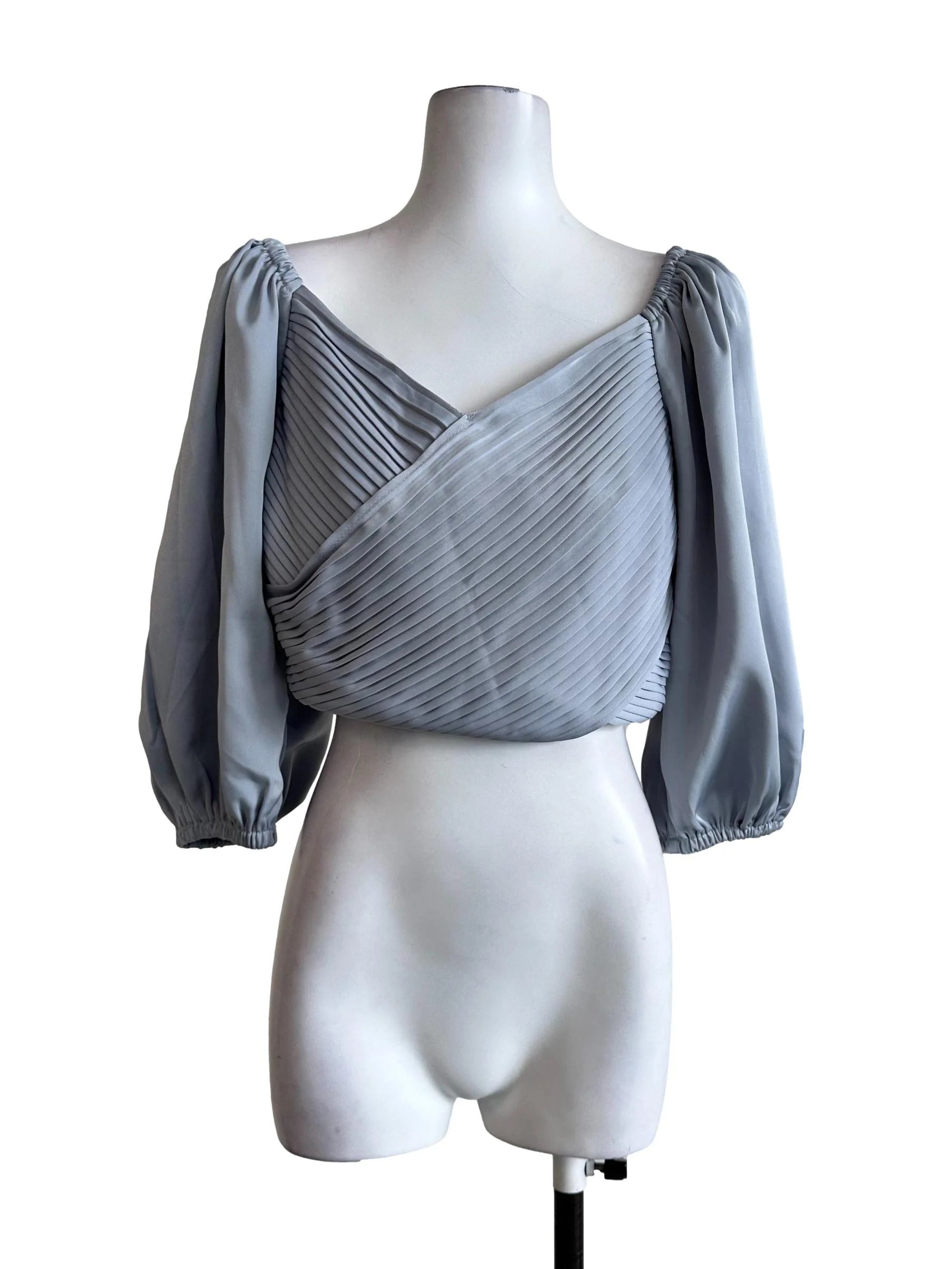 Light Stone Blue Pleated Top