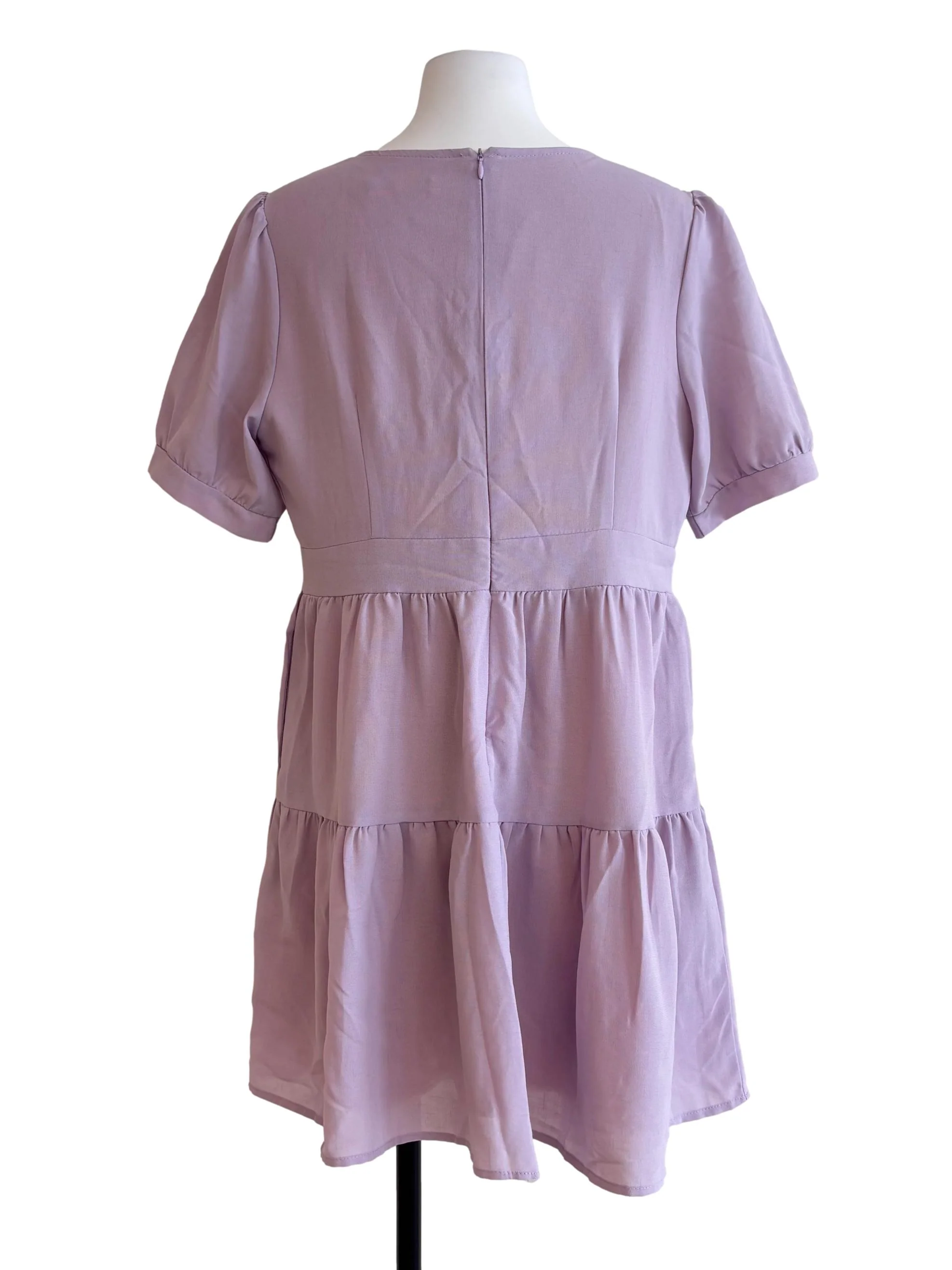 Lilac Purple Pleats Tiered Mini Dress - Image 2