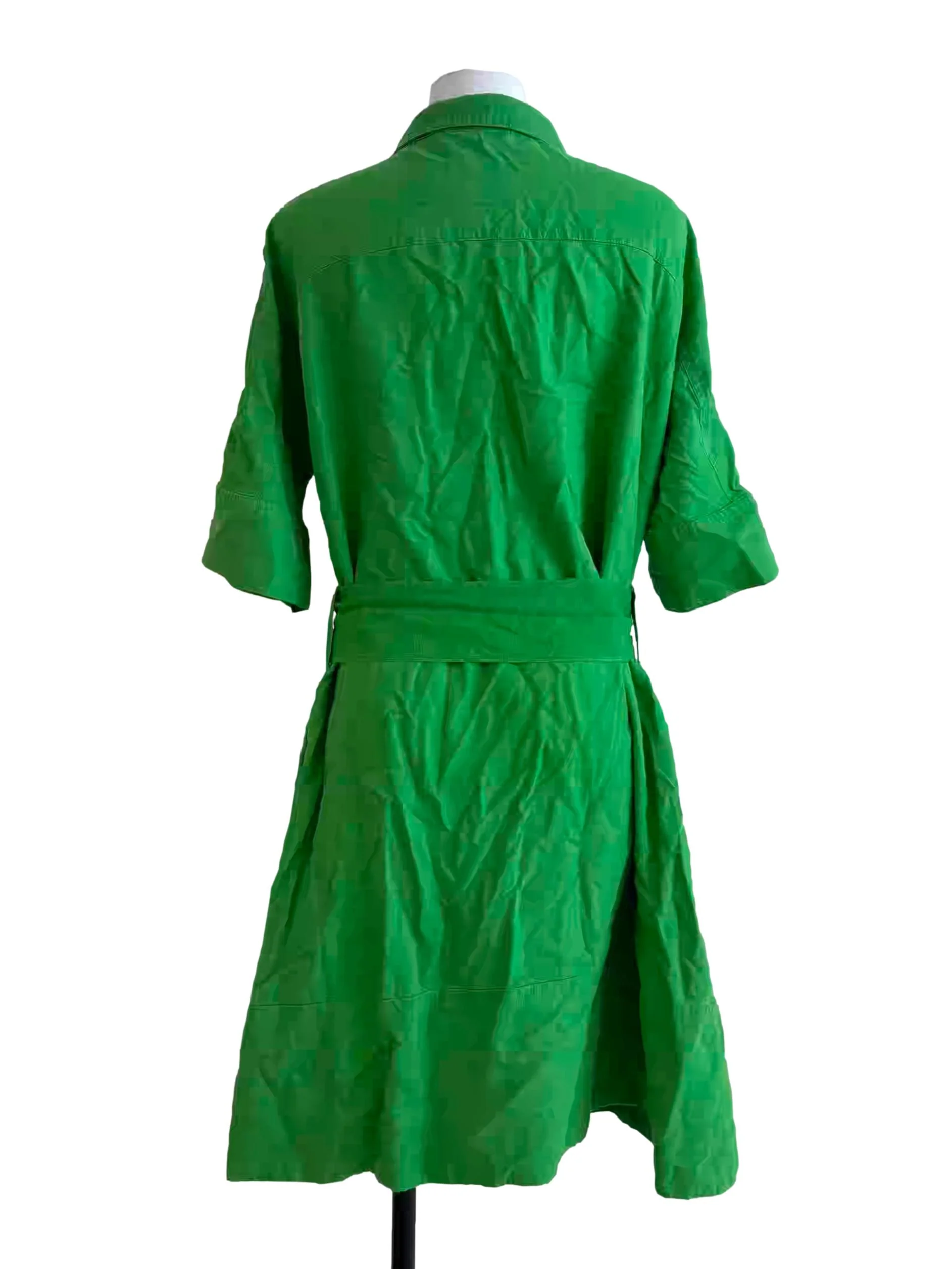 Lime Green Buttoned Linen Dress - Image 2