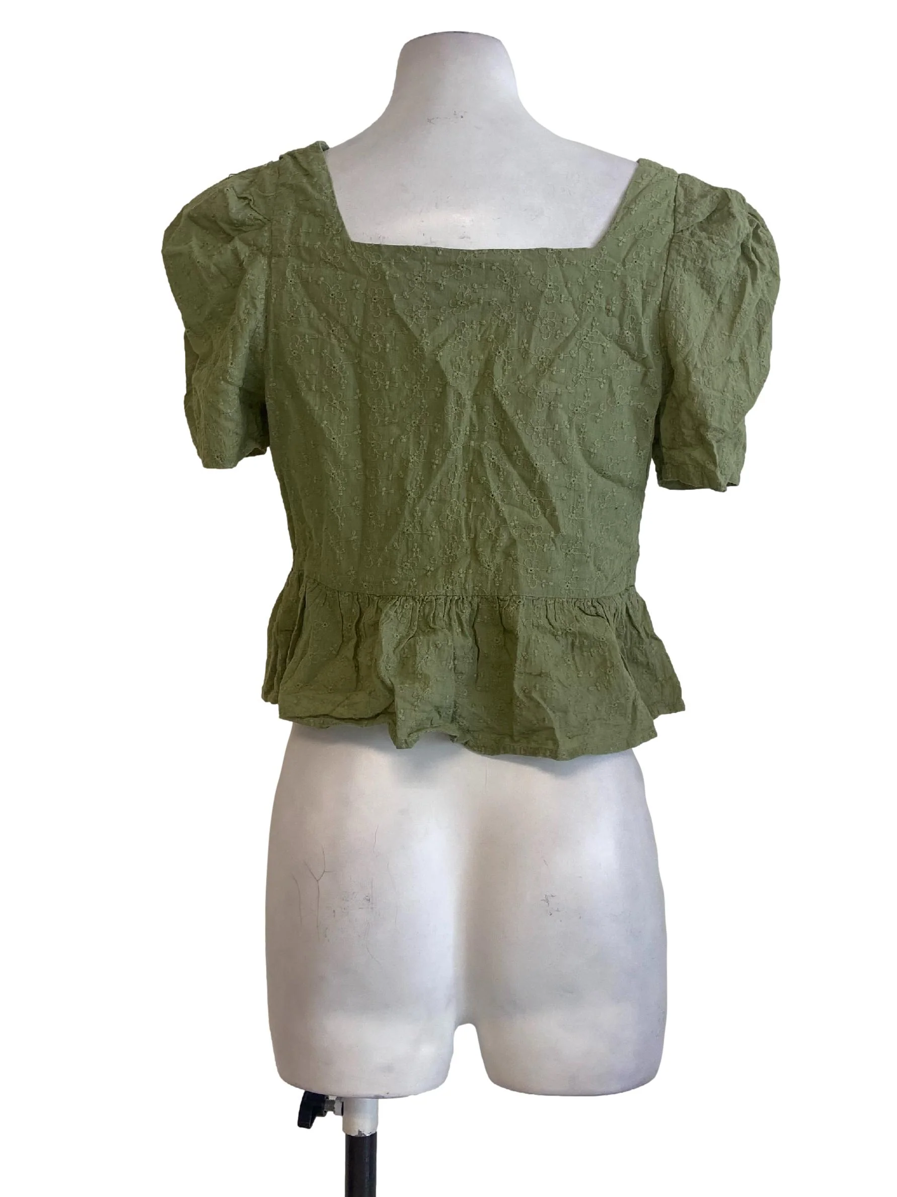Lime Green Floral Square Neck Blouse - Image 2