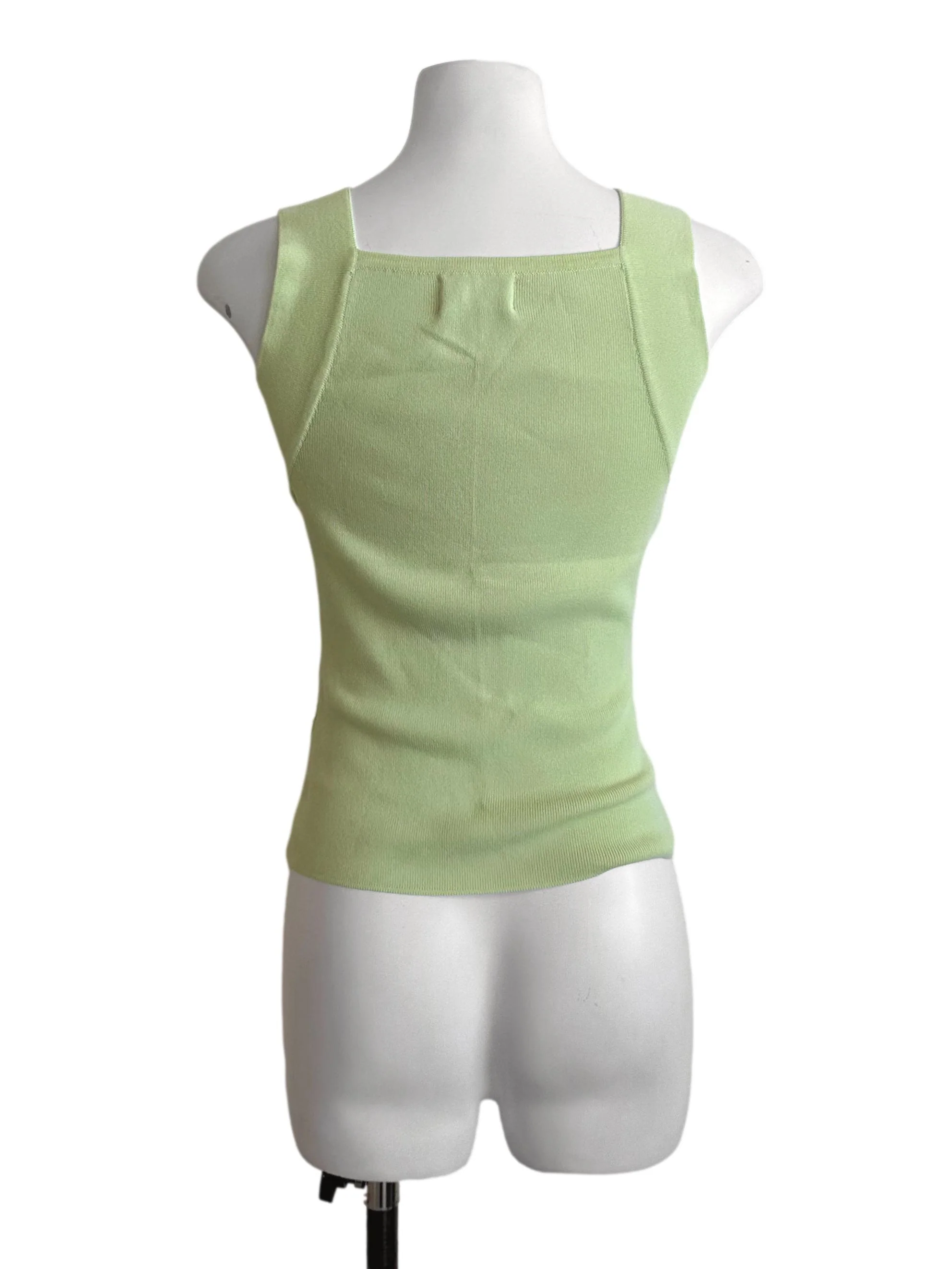 Lime Green Square Neck Knit Tank Top OSN - Image 2