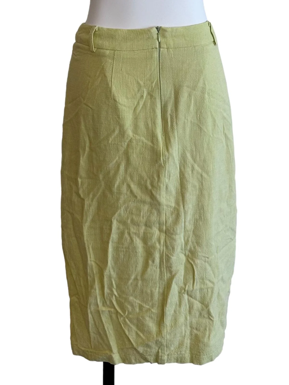 Lime Green Textured Button Slit Skirt - Image 2