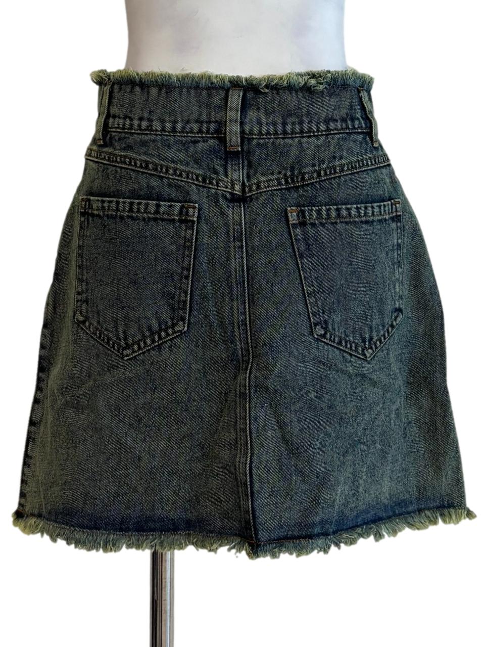 Lime Washed Mini Denim Skirt - Image 2