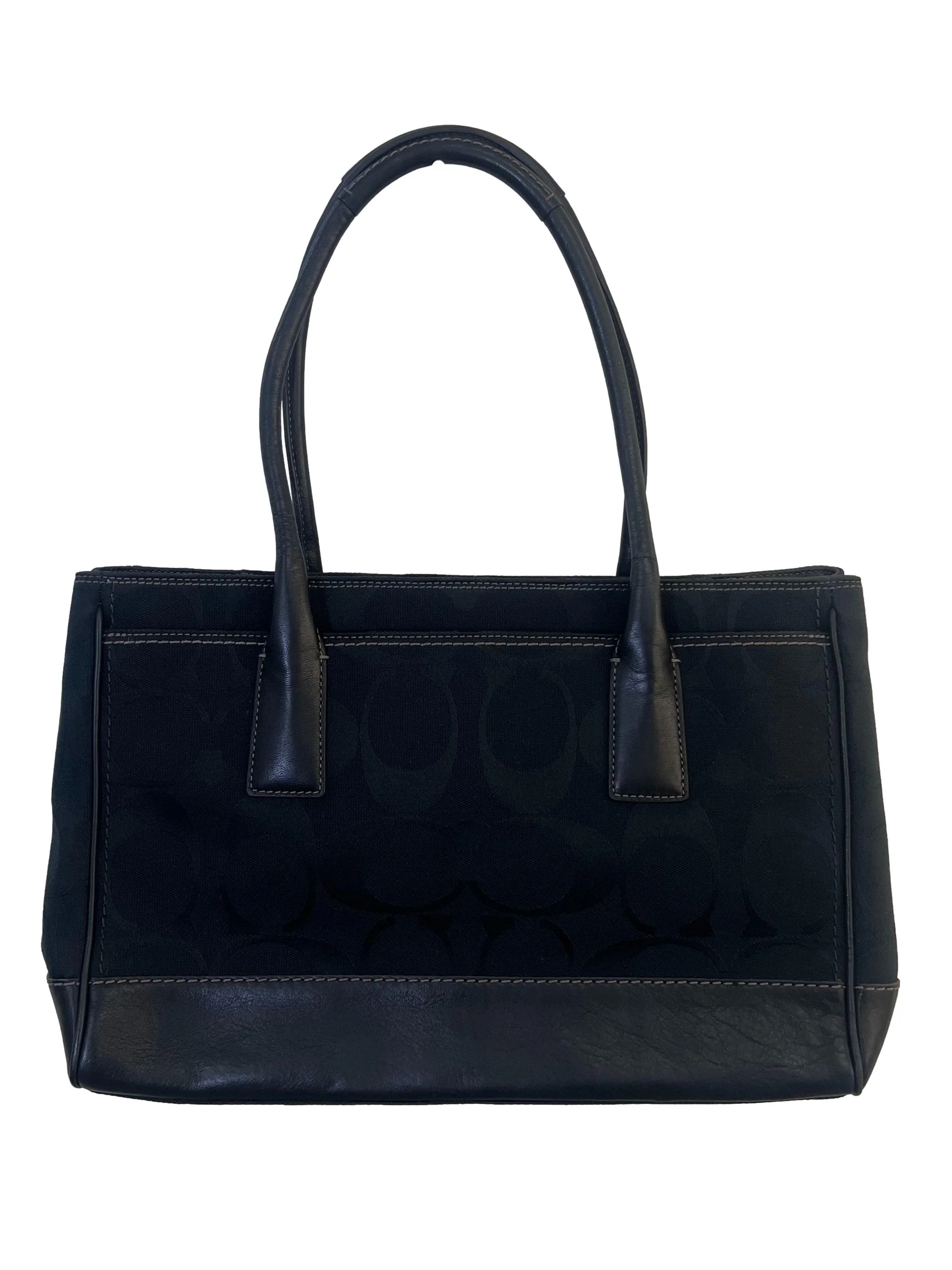 Madeline Black Leather Signature Canvas Satchel Tote Bag - Image 3