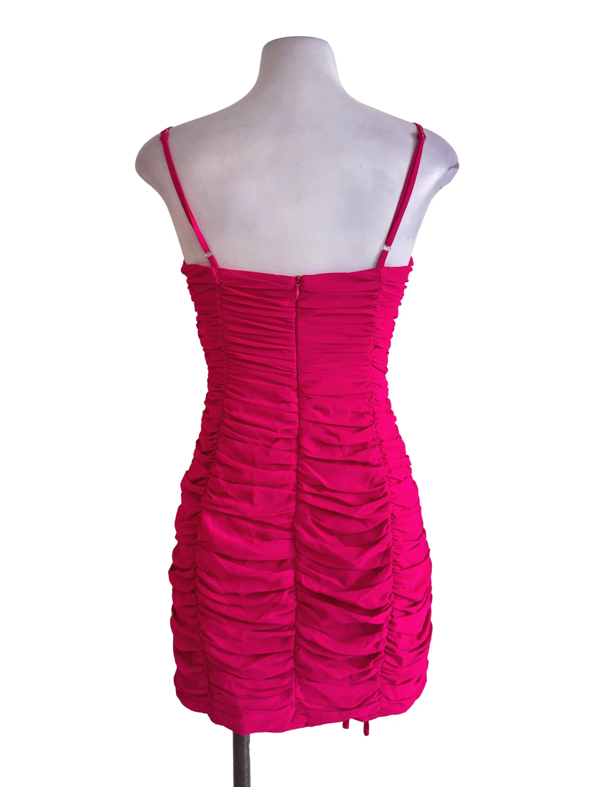 Magenta Pink Ruched Dress YHF - Image 2