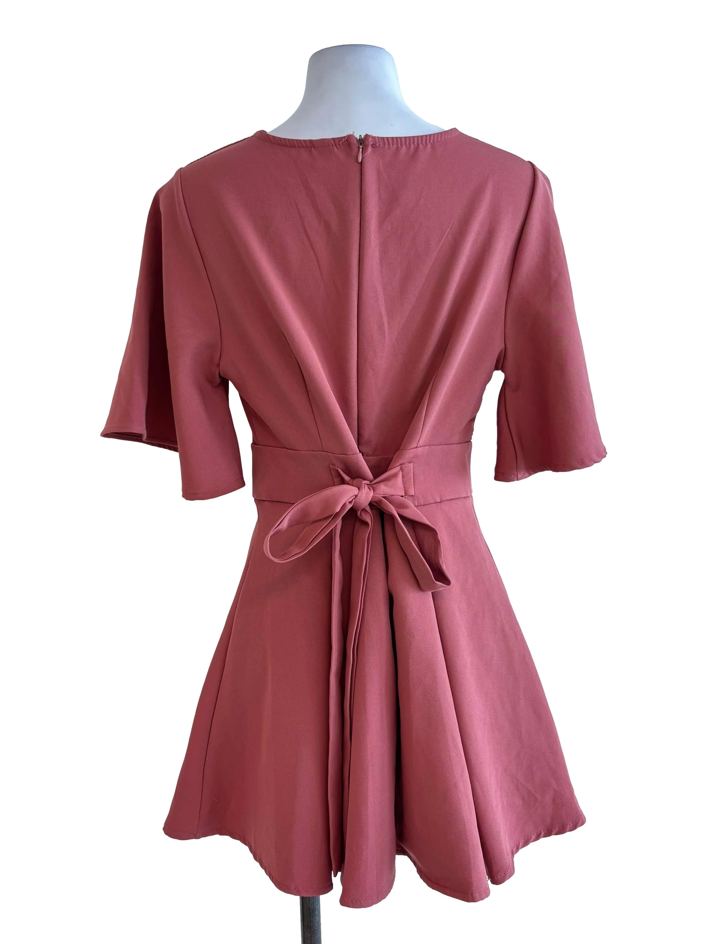 Magenta V Neck Flutter Romper - Image 2
