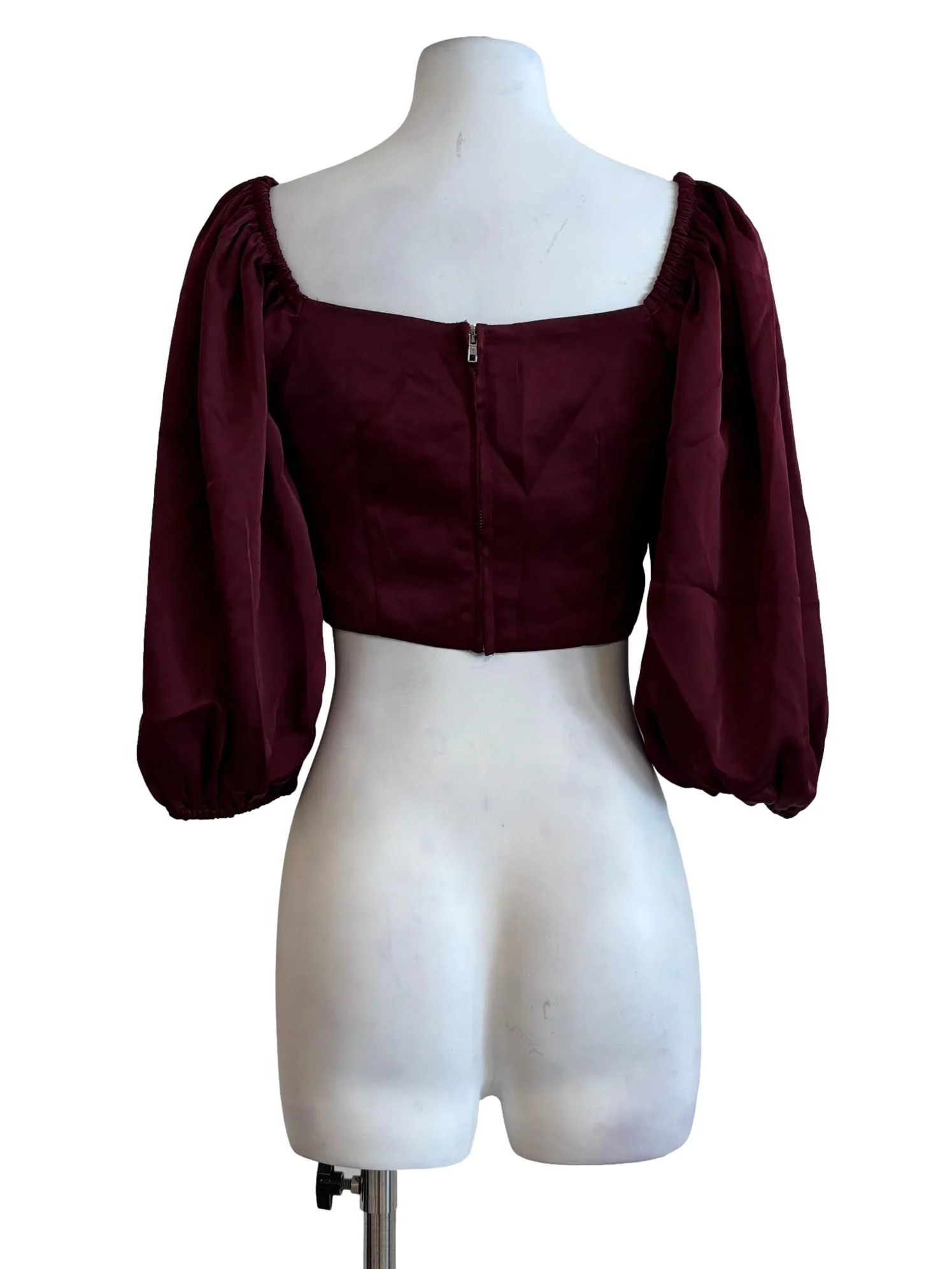 Mahogany Pleated Surplice Long Sleeve Crop Top - Image 2