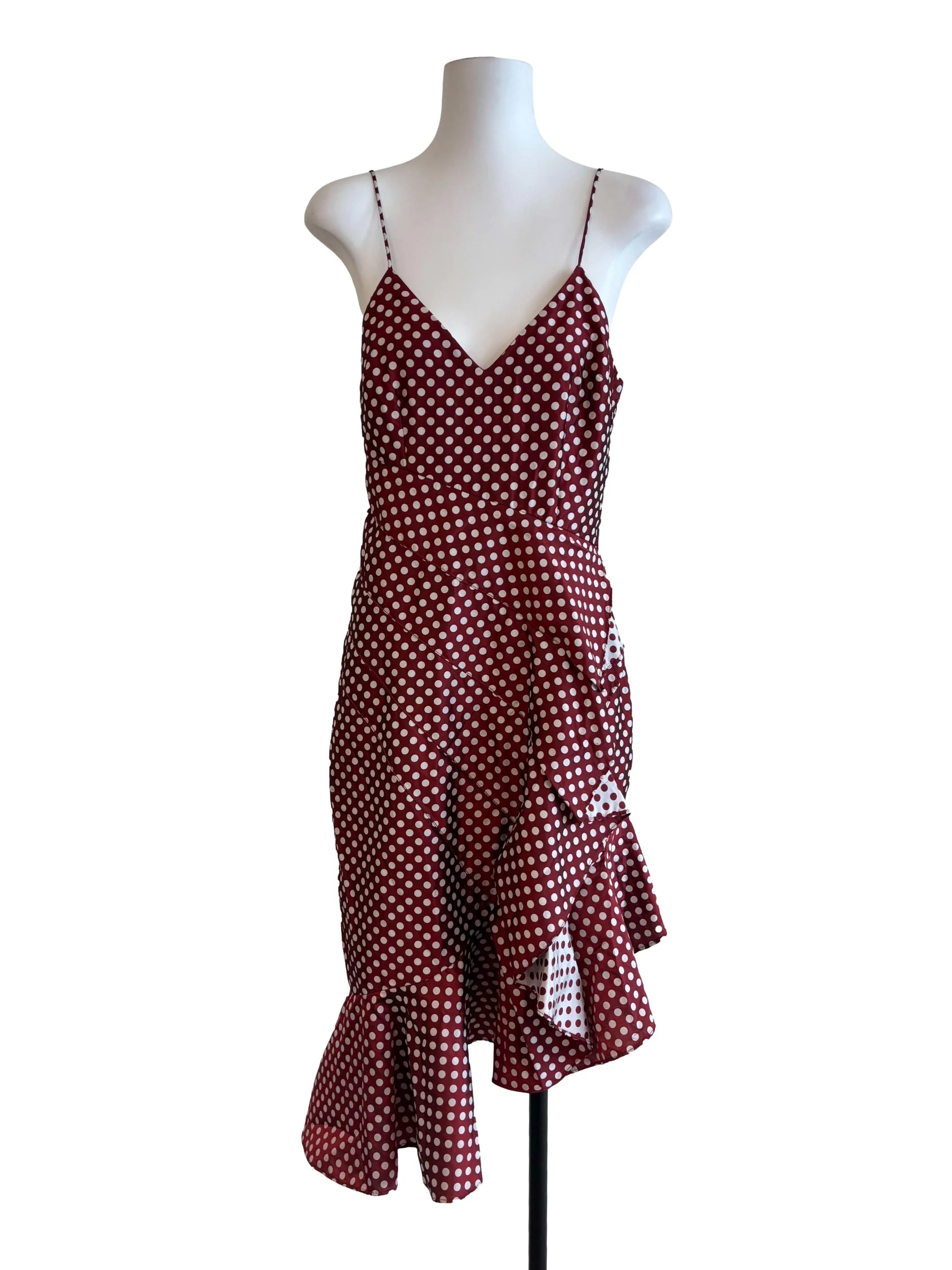 Mahogany Red Polka Dot Ruffle Dress