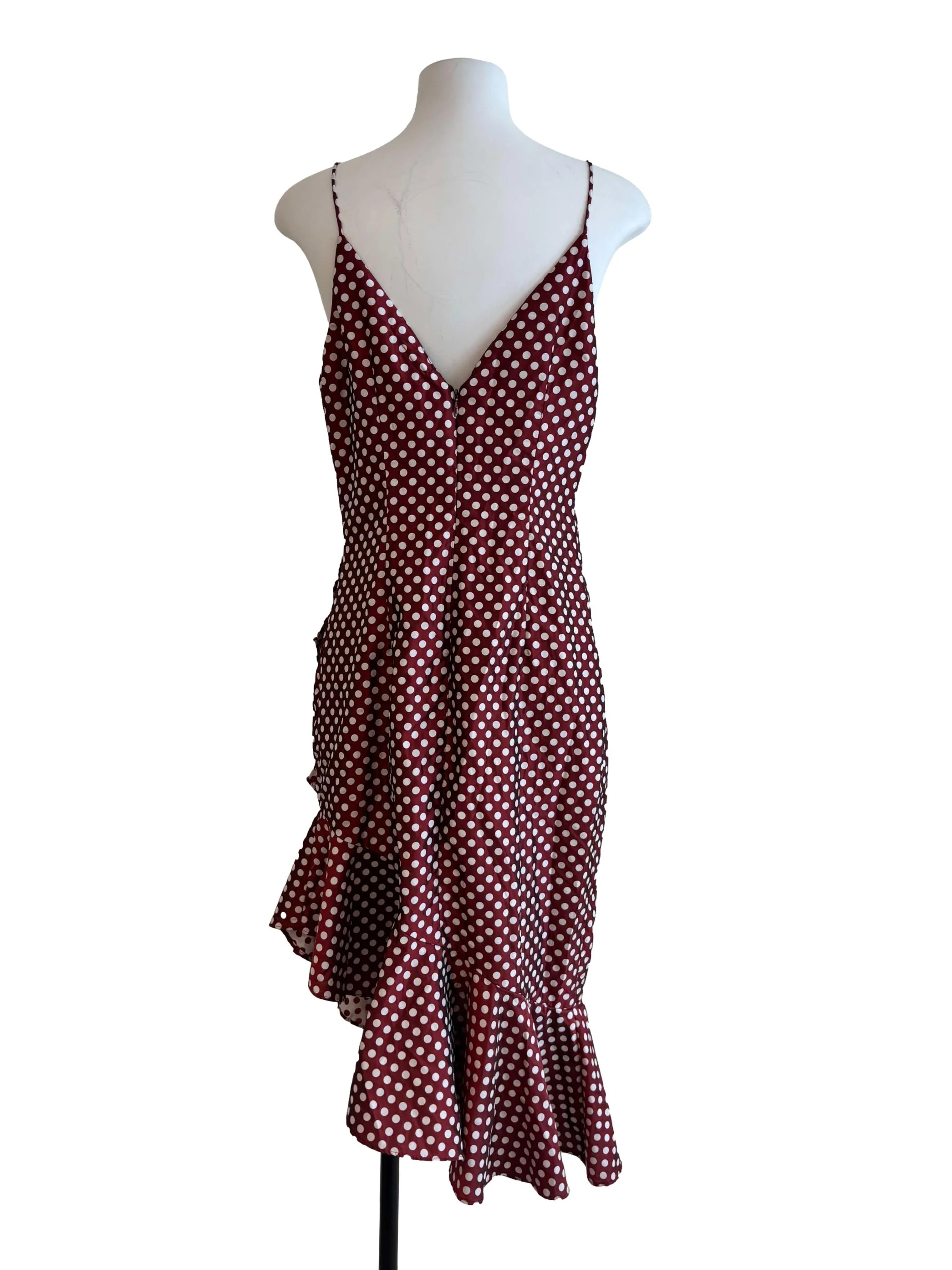 Mahogany Red Polka Dot Ruffle Dress - Image 2