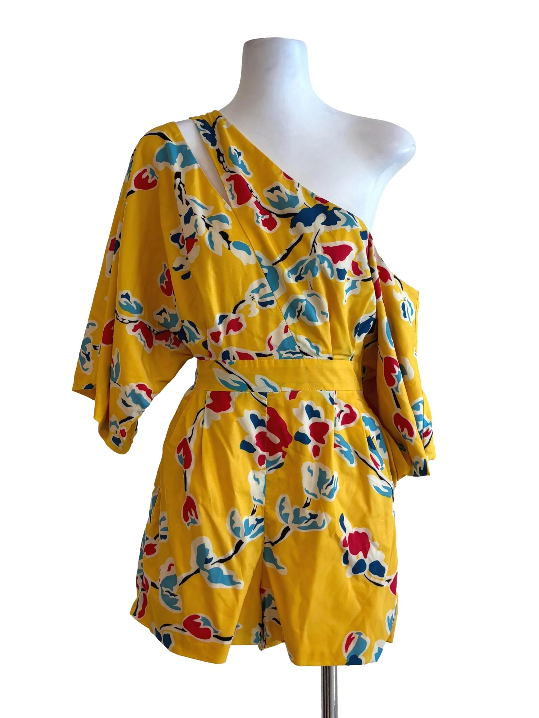 Mango Yellow One Shoulder Printed Romper