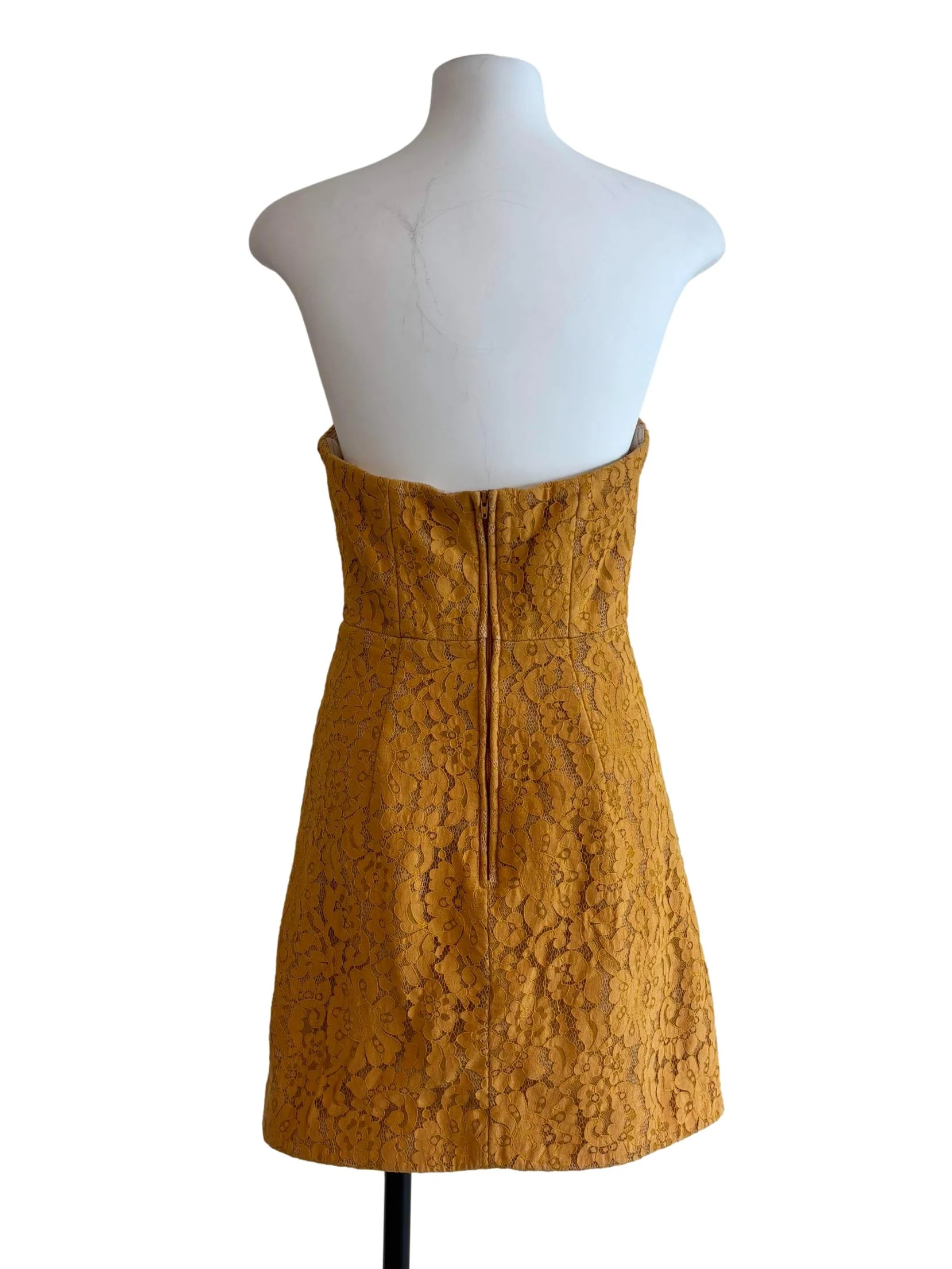Mango Yellow Strapless Lace Mini Dress - Image 2