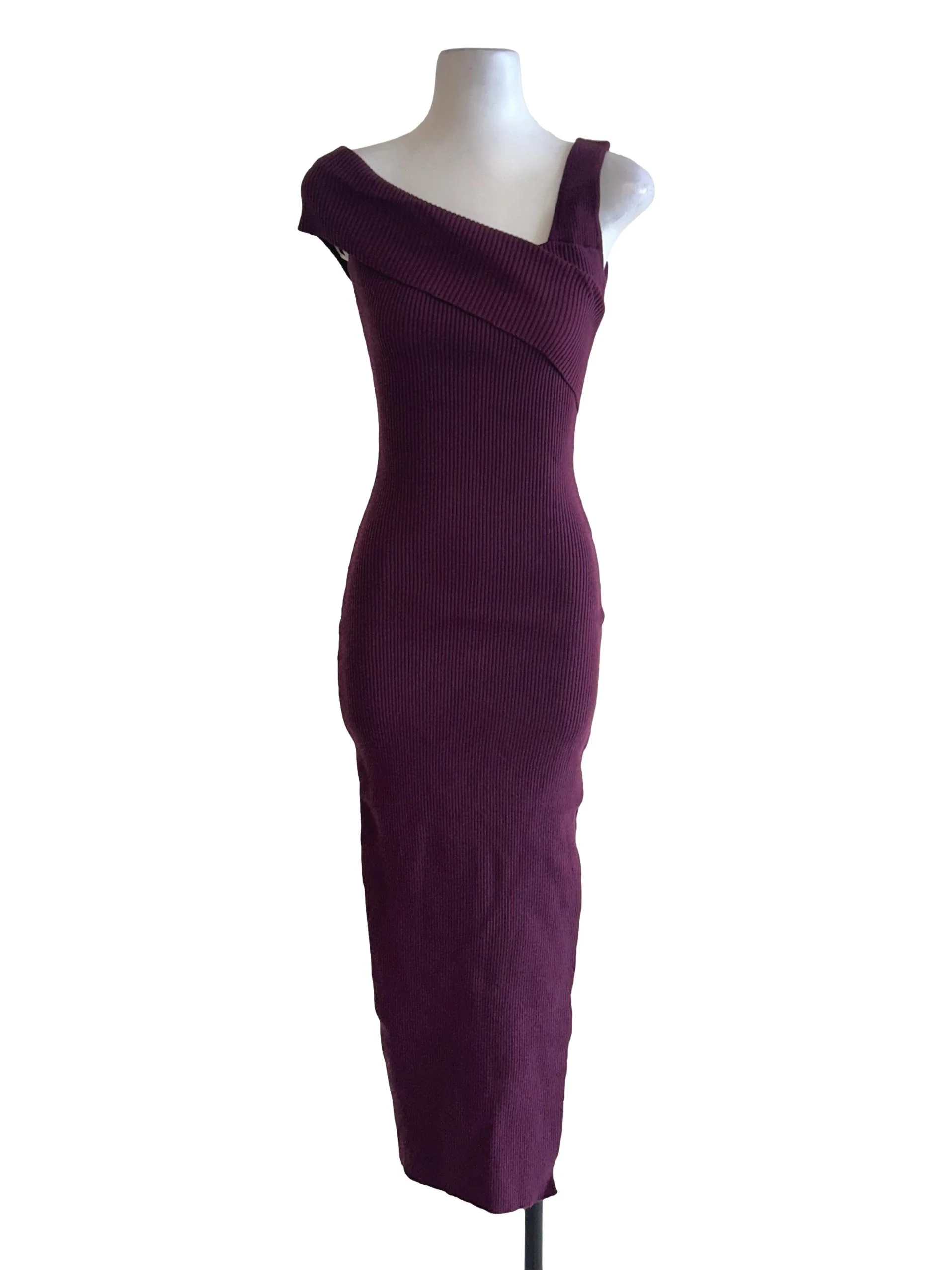 Maroon Asymmetrical Knit Bodycon Dress
