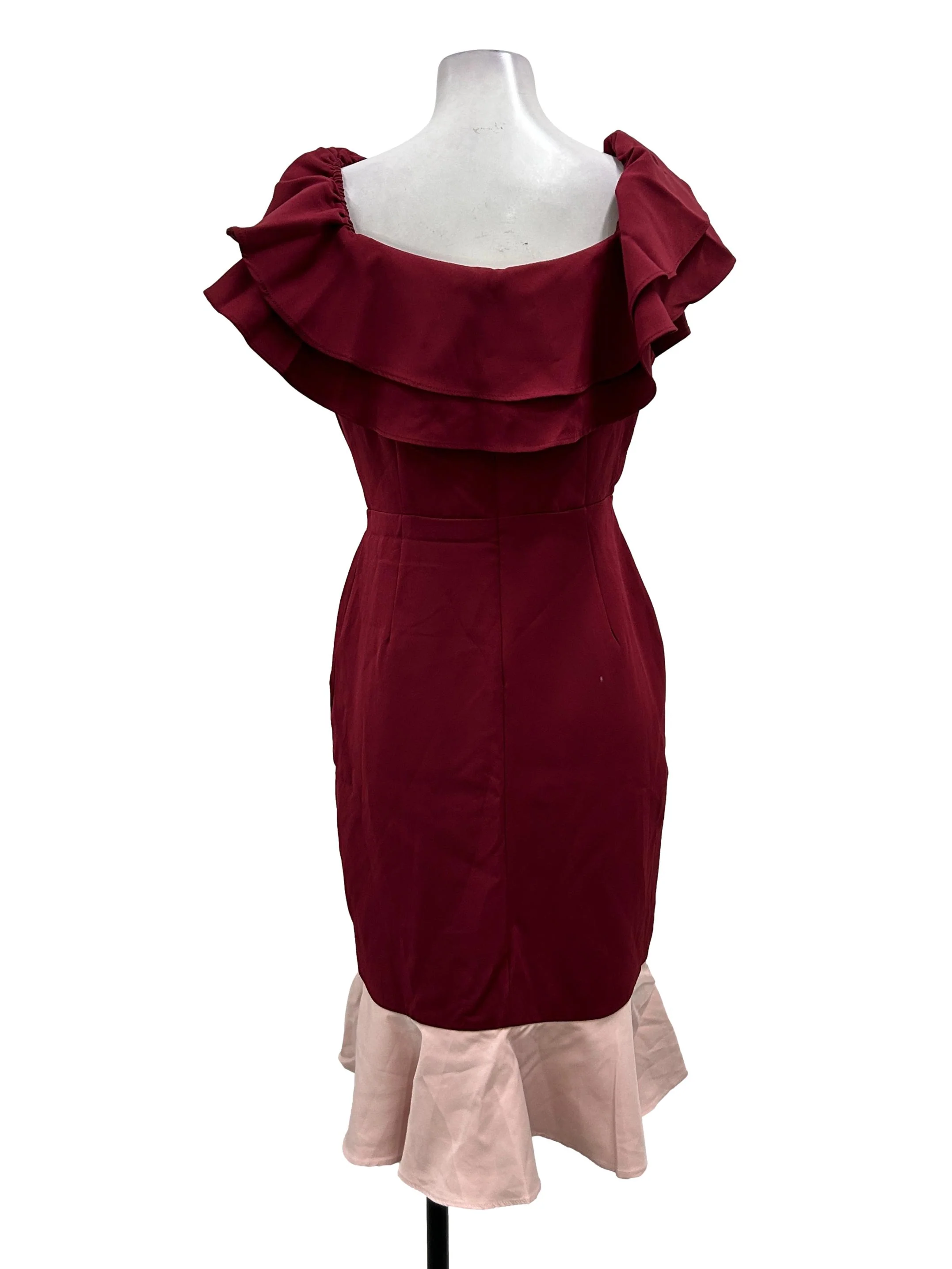Maroon Off Shoulder Peplum Dress - Image 2