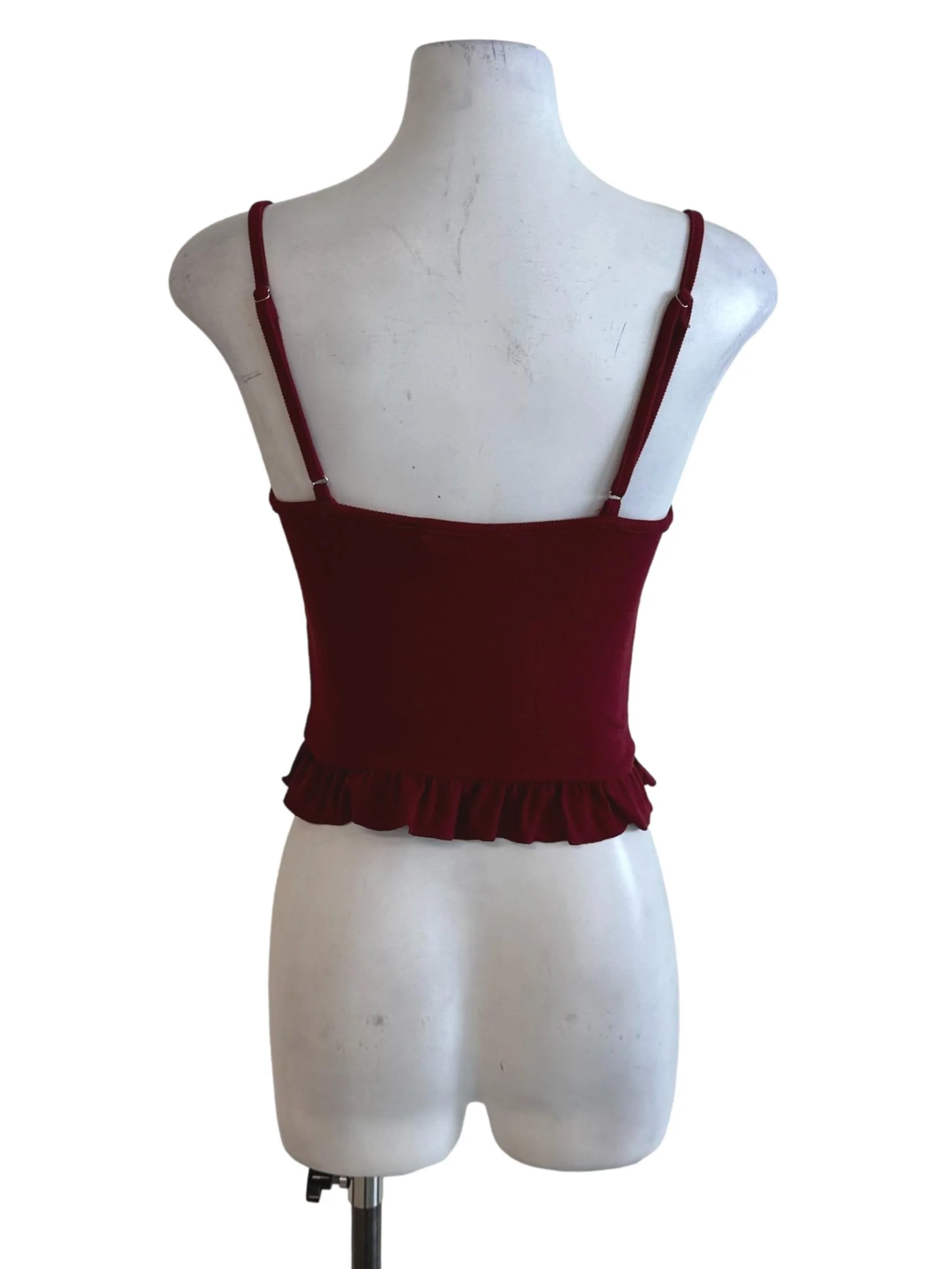 Maroon Red Knit Ruffle Button Top - Image 2