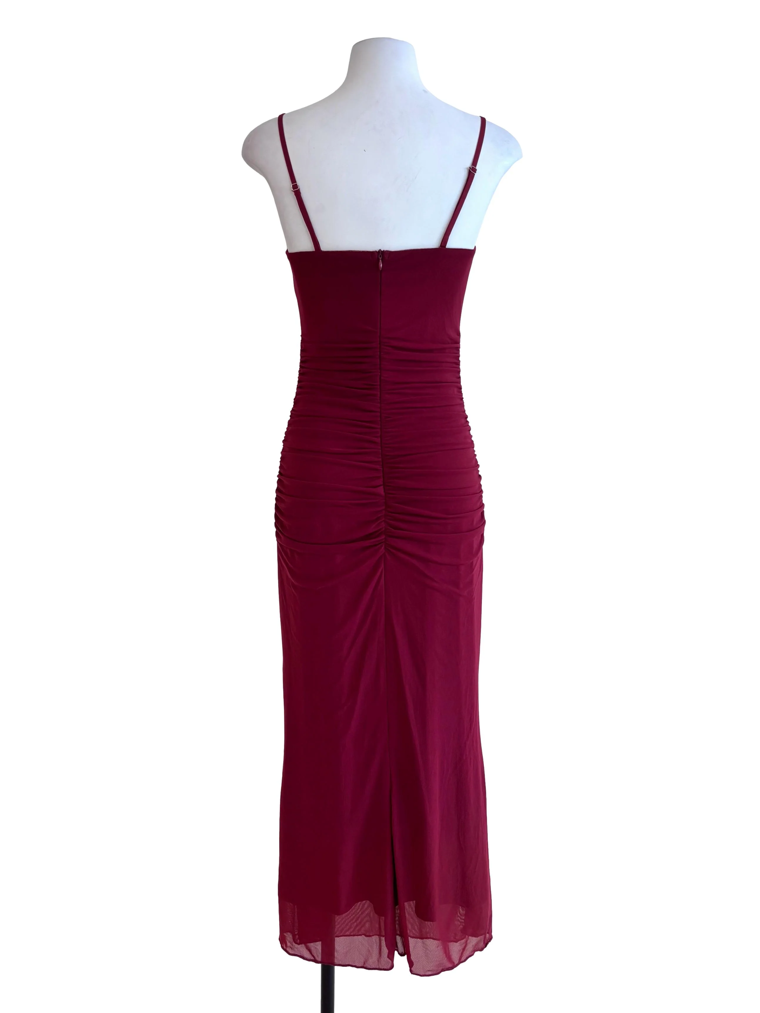 Maroon Red Mesh Drape Dress - Image 2