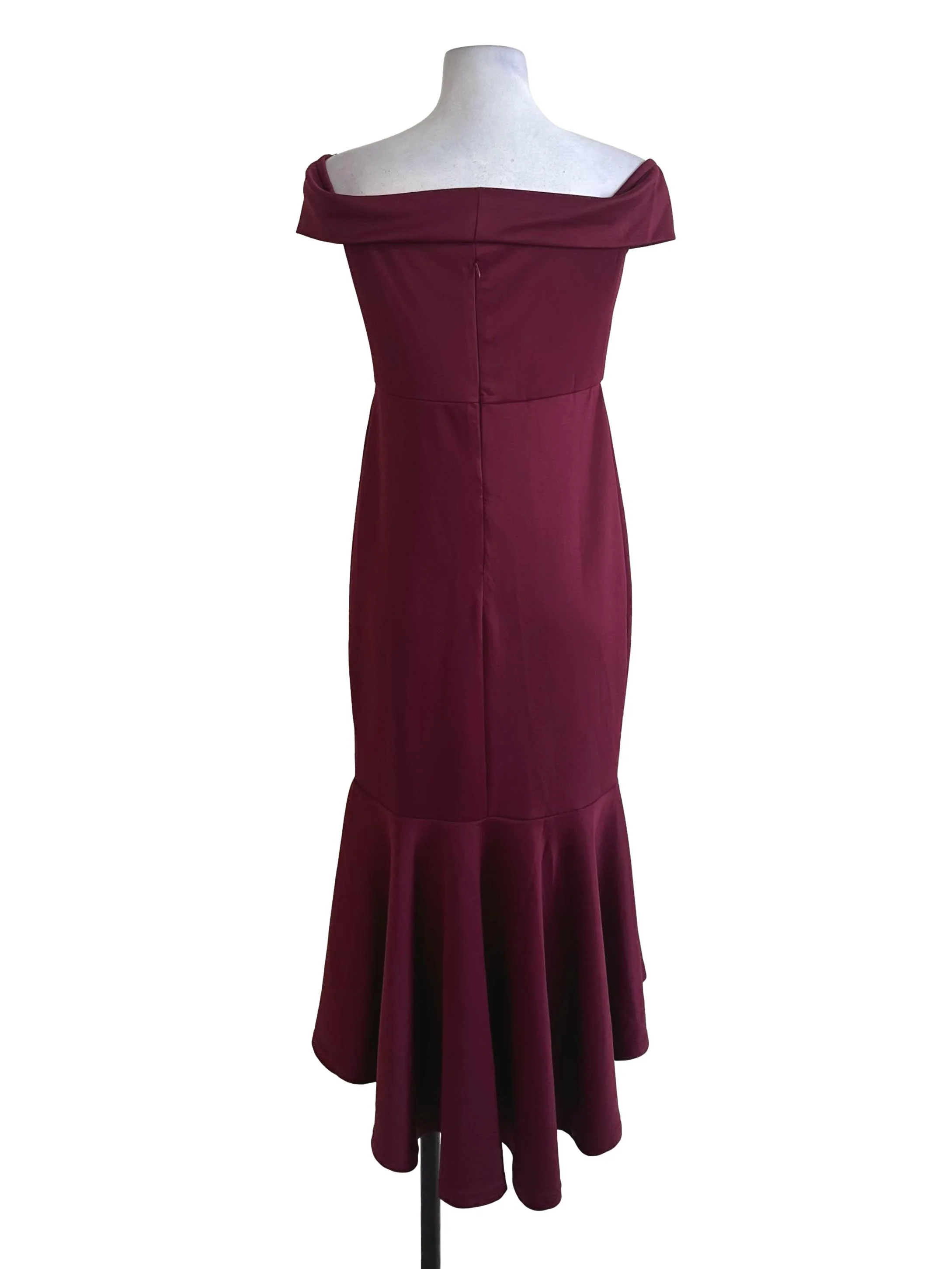 Maroon Red Off Shoulder Mermaid Dress - Image 2