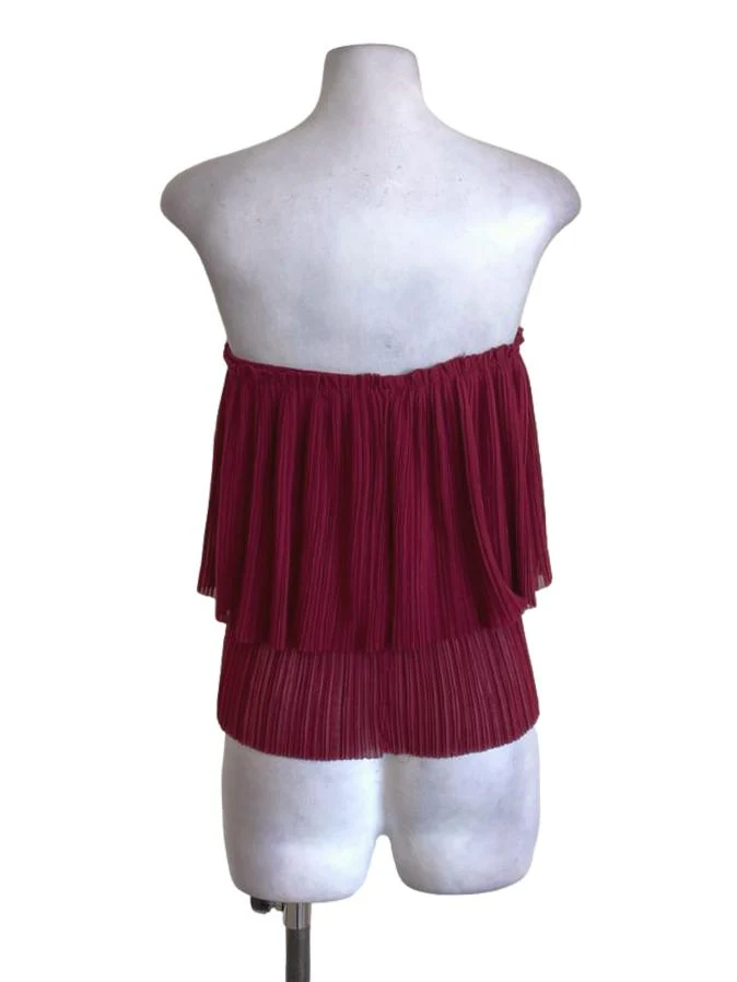 Maroon Red Pleated Mini Skirt - Image 2