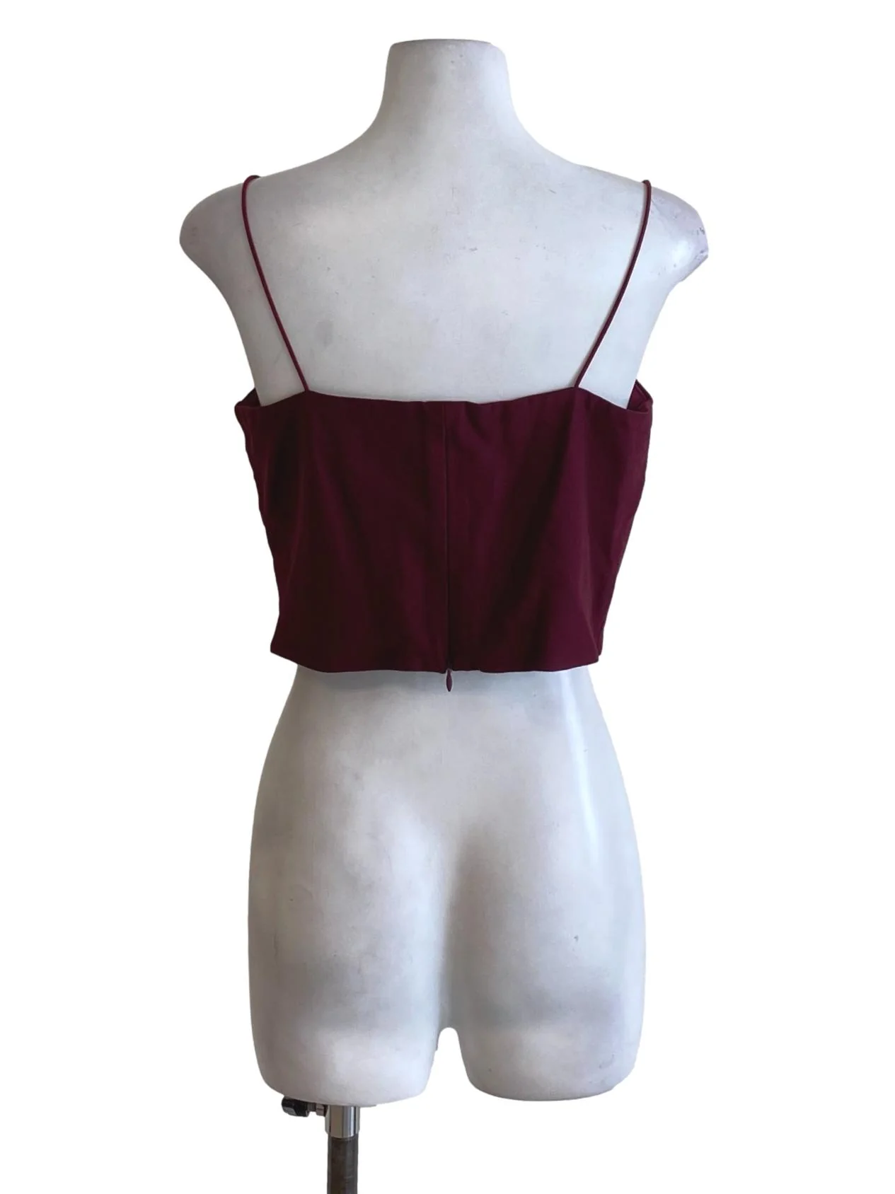 Maroon Red Spaghetti Strap Waisted Cropped Top - Image 2