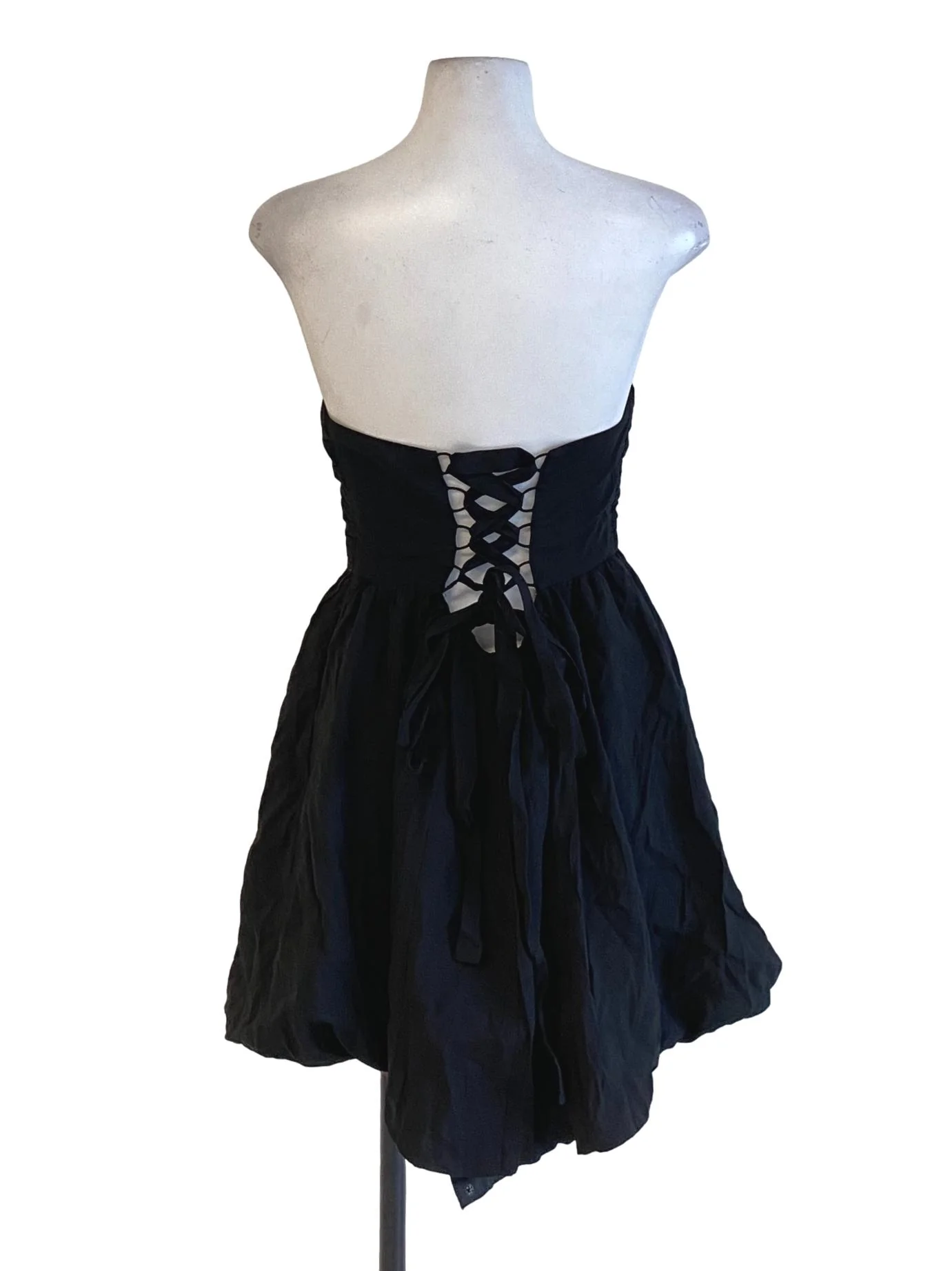 Matte Black Back Tie Lace Strapless A-Line Dress - Image 2