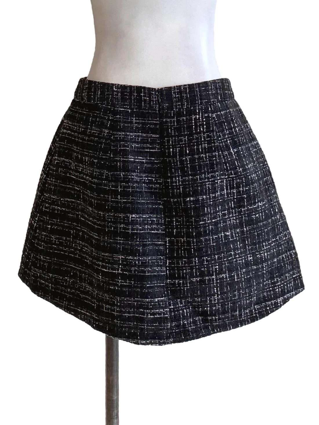 Matte Black Boucle Mini Tweed A-Line Skirt - Image 2