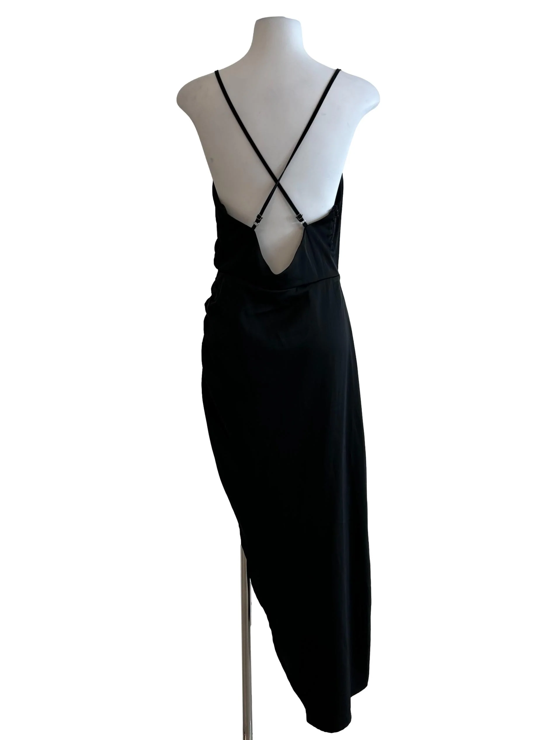 Matte Black Asymmetric Satin Dress - Image 2