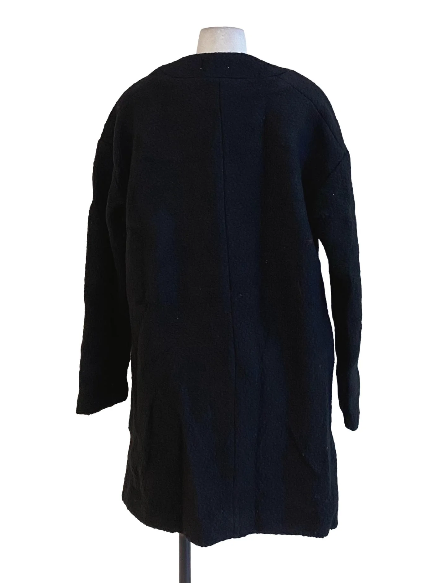 Matte Black Furry Short Sleeve Thick Zip Up Dress - Image 2