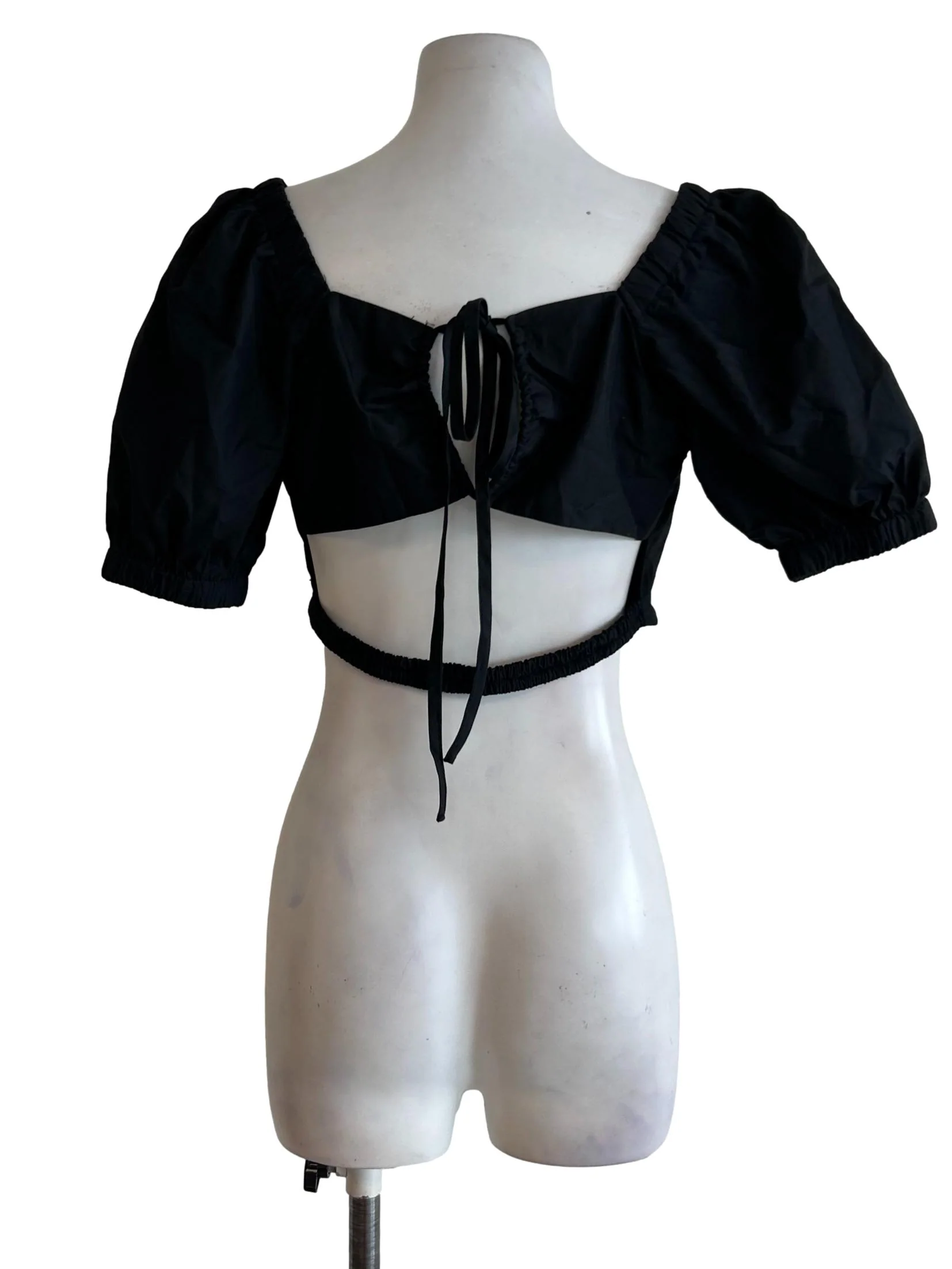 Matte Black Puff Sleeve Top - Image 2
