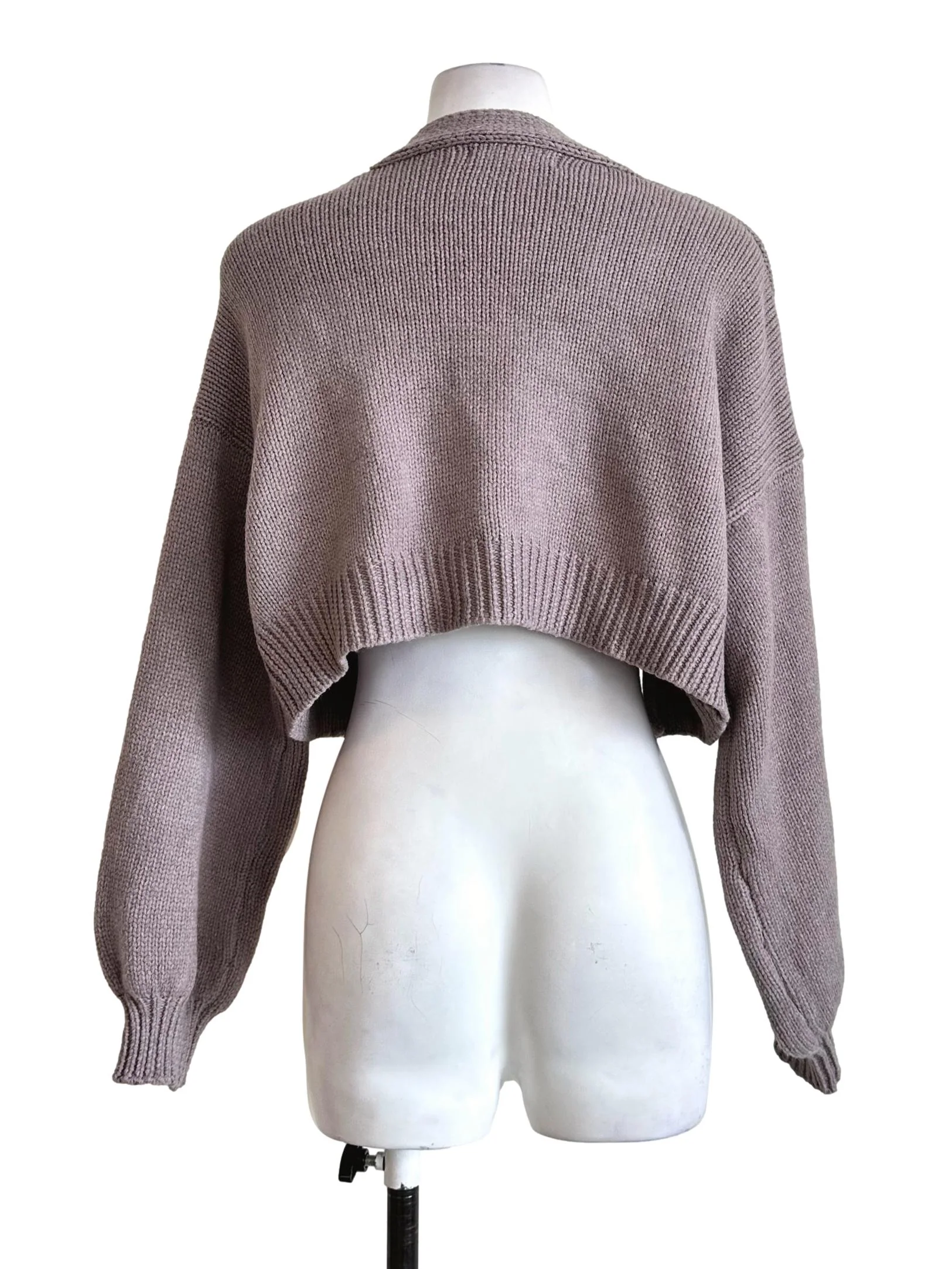 Mauve Purple Knit Crop Cardigan - Image 2