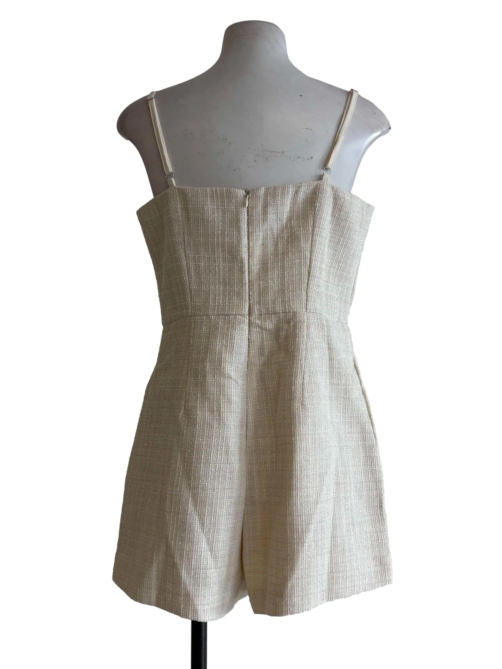 Merino Beige Tweed Spaghetti Strap Rompers - Image 2